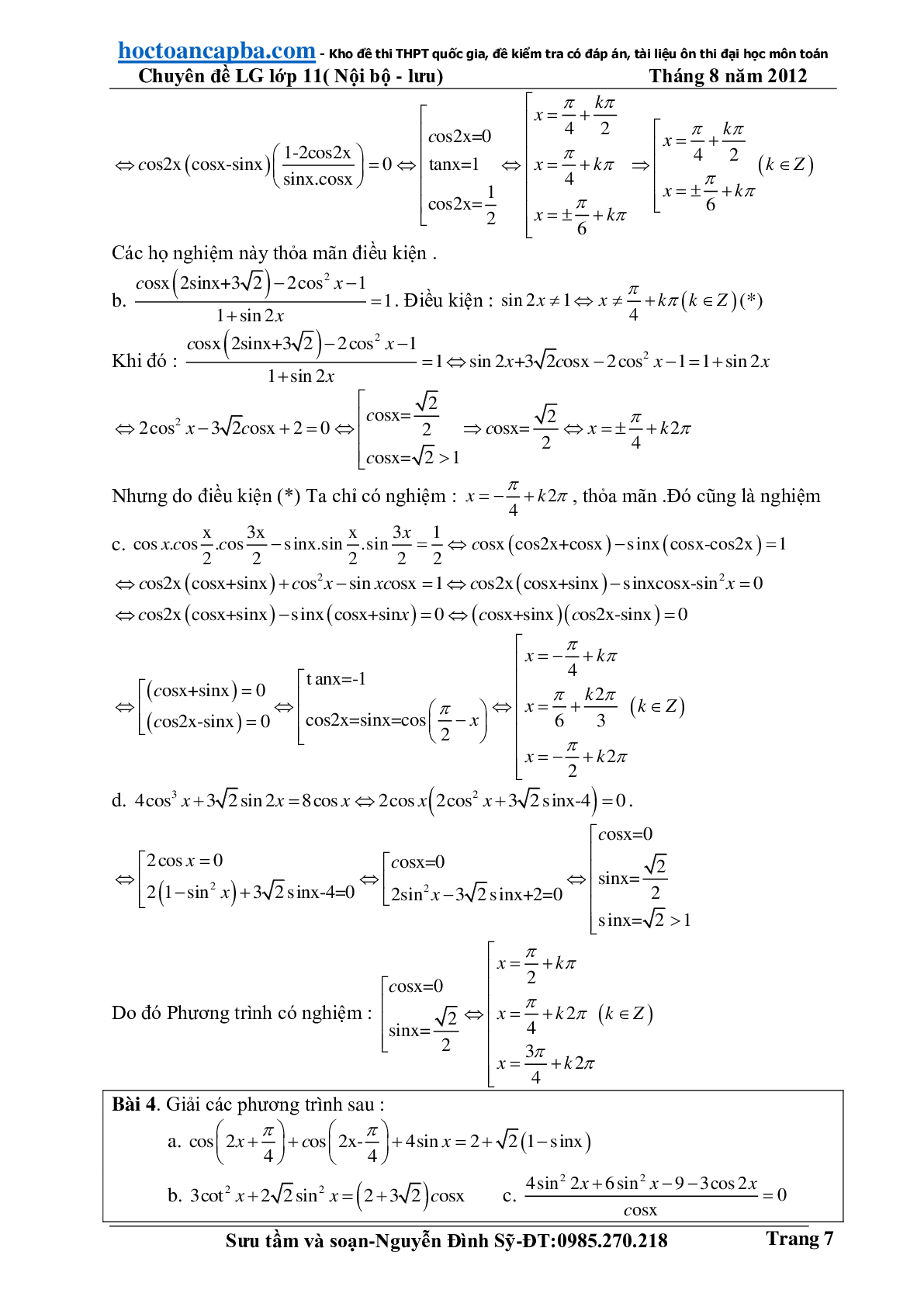 Hướng dẫn giải phương trình lượng giác cơ bản và đơn giản (trang 7)