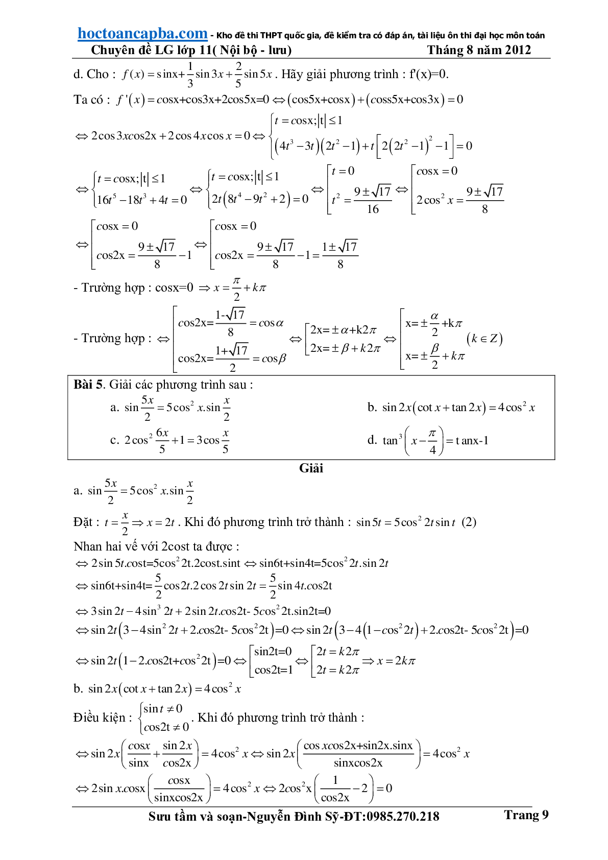Hướng dẫn giải phương trình lượng giác cơ bản và đơn giản (trang 9)