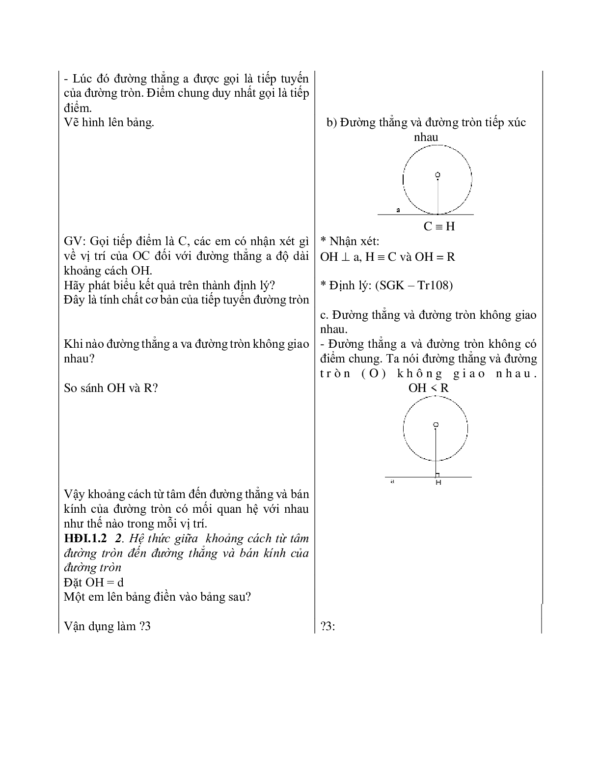 Giáo án Hình học 9 chương 2 bài 4: Vị trí tương đối của đường thẳng và đường tròn mới nhất (trang 6)