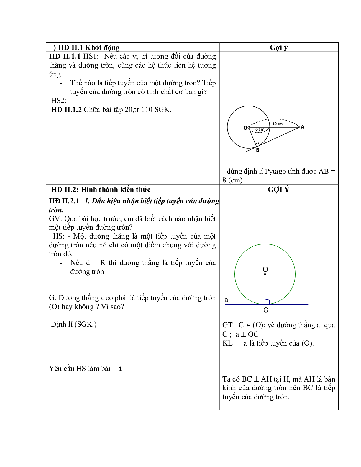 Giáo án Hình học 9 chương 2 bài 4: Vị trí tương đối của đường thẳng và đường tròn mới nhất (trang 8)