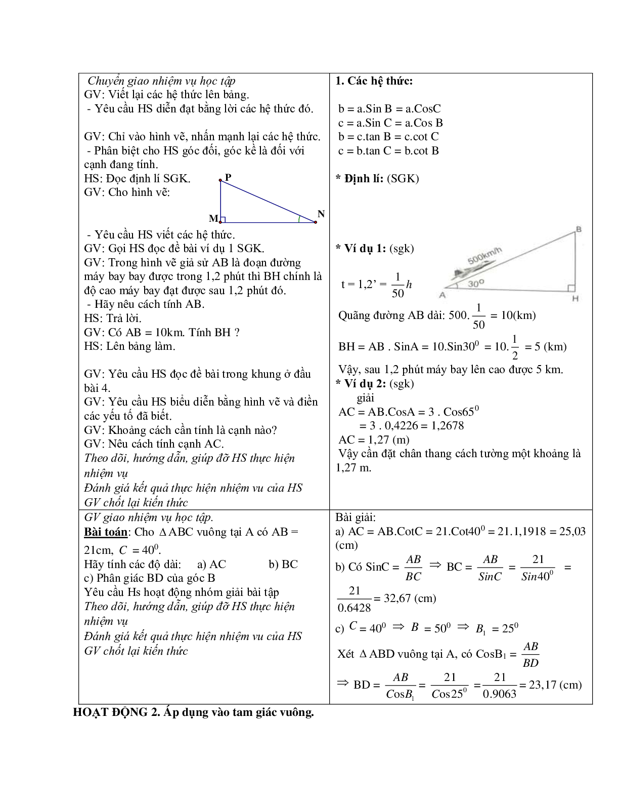 Giáo án Hình học 9 chương 1 bài 4: Một số hệ thức về cạnh và góc trong tam giác vuông mới nhất (trang 3)