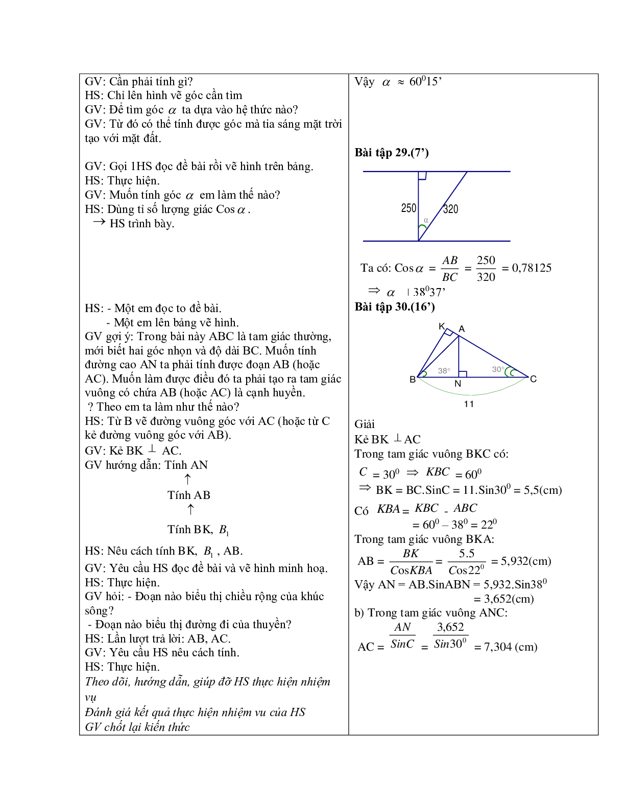 Giáo án Hình học 9 chương 1 bài 4: Một số hệ thức về cạnh và góc trong tam giác vuông mới nhất (trang 6)