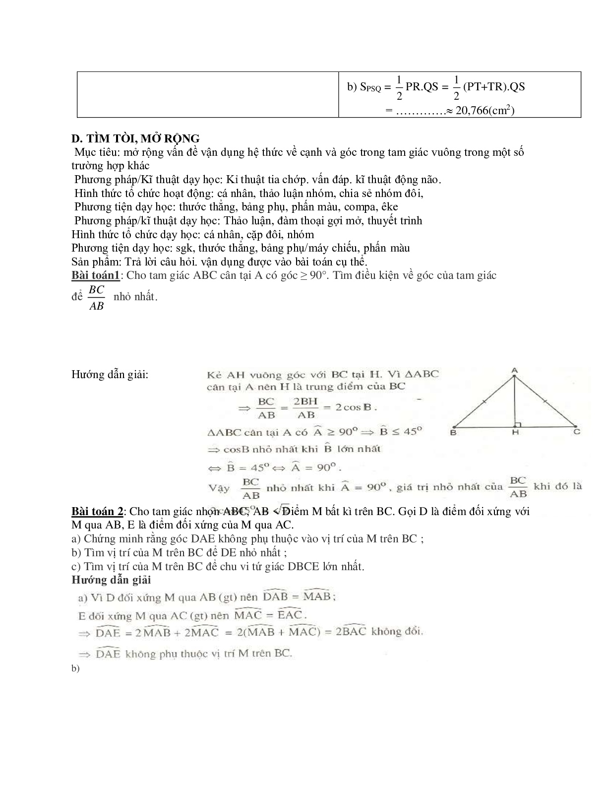 Giáo án Hình học 9 chương 1 bài 4: Một số hệ thức về cạnh và góc trong tam giác vuông mới nhất (trang 8)