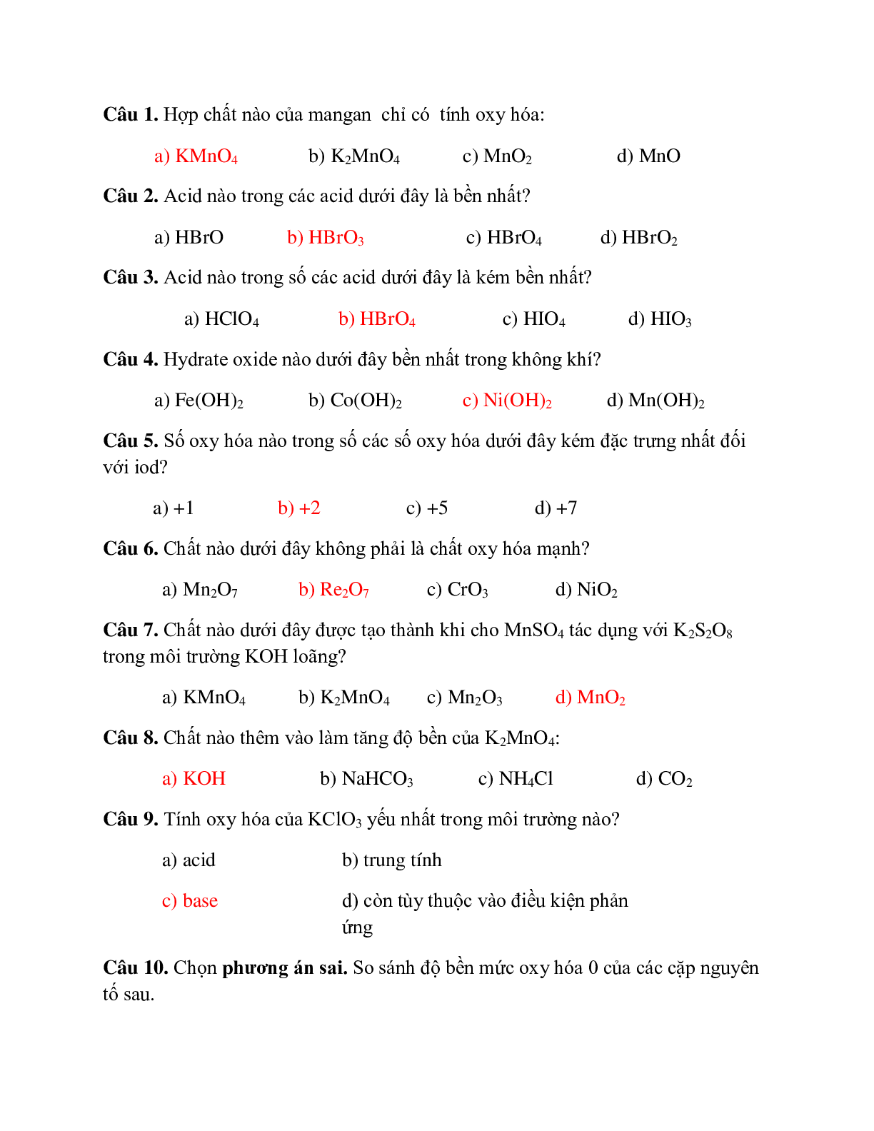 bài tập trắc nghiệm hóa học 10 theo chương có đáp án, chọn lọc (trang 8)