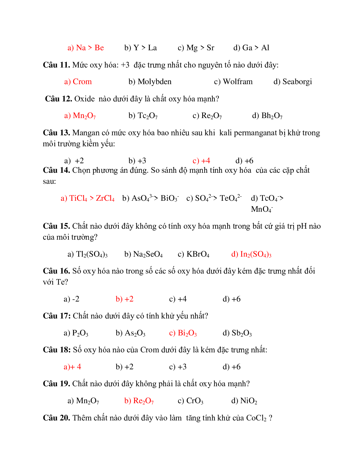 bài tập trắc nghiệm hóa học 10 theo chương có đáp án, chọn lọc (trang 9)