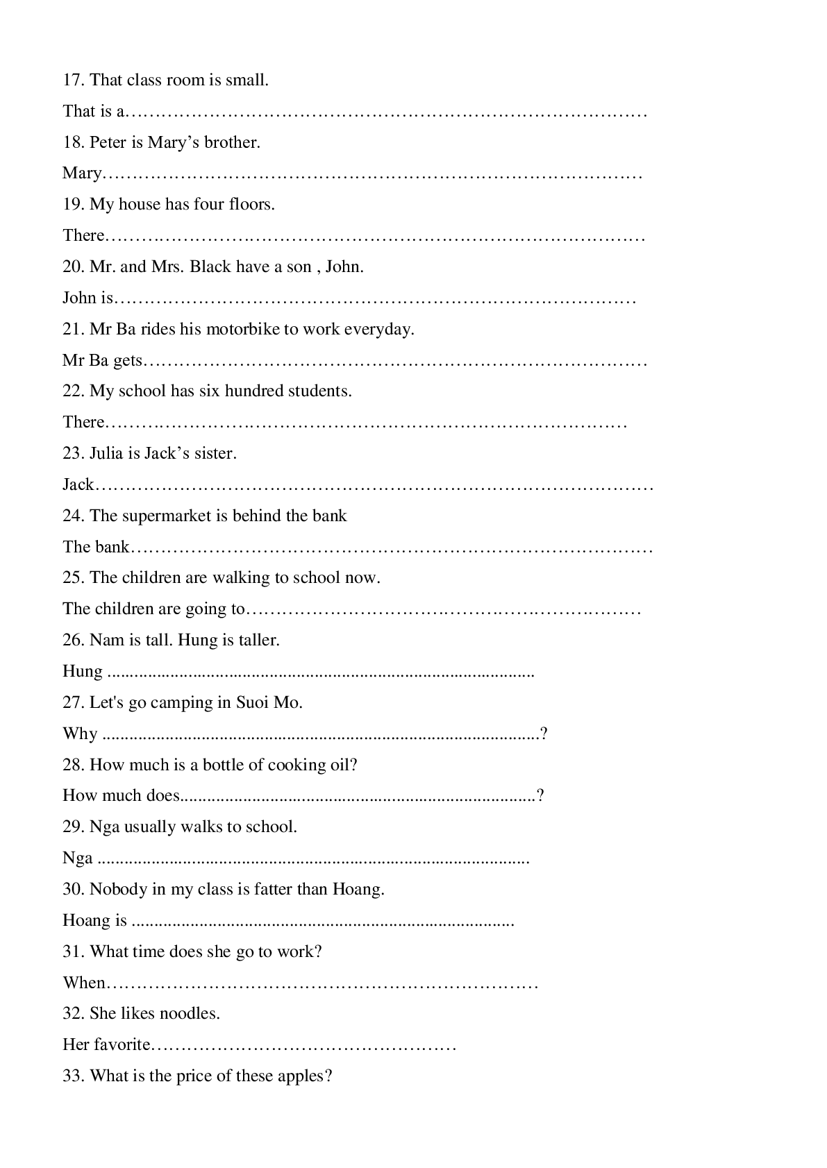 Bài tập dạng Viết lại câu chọn lọc (trang 2)