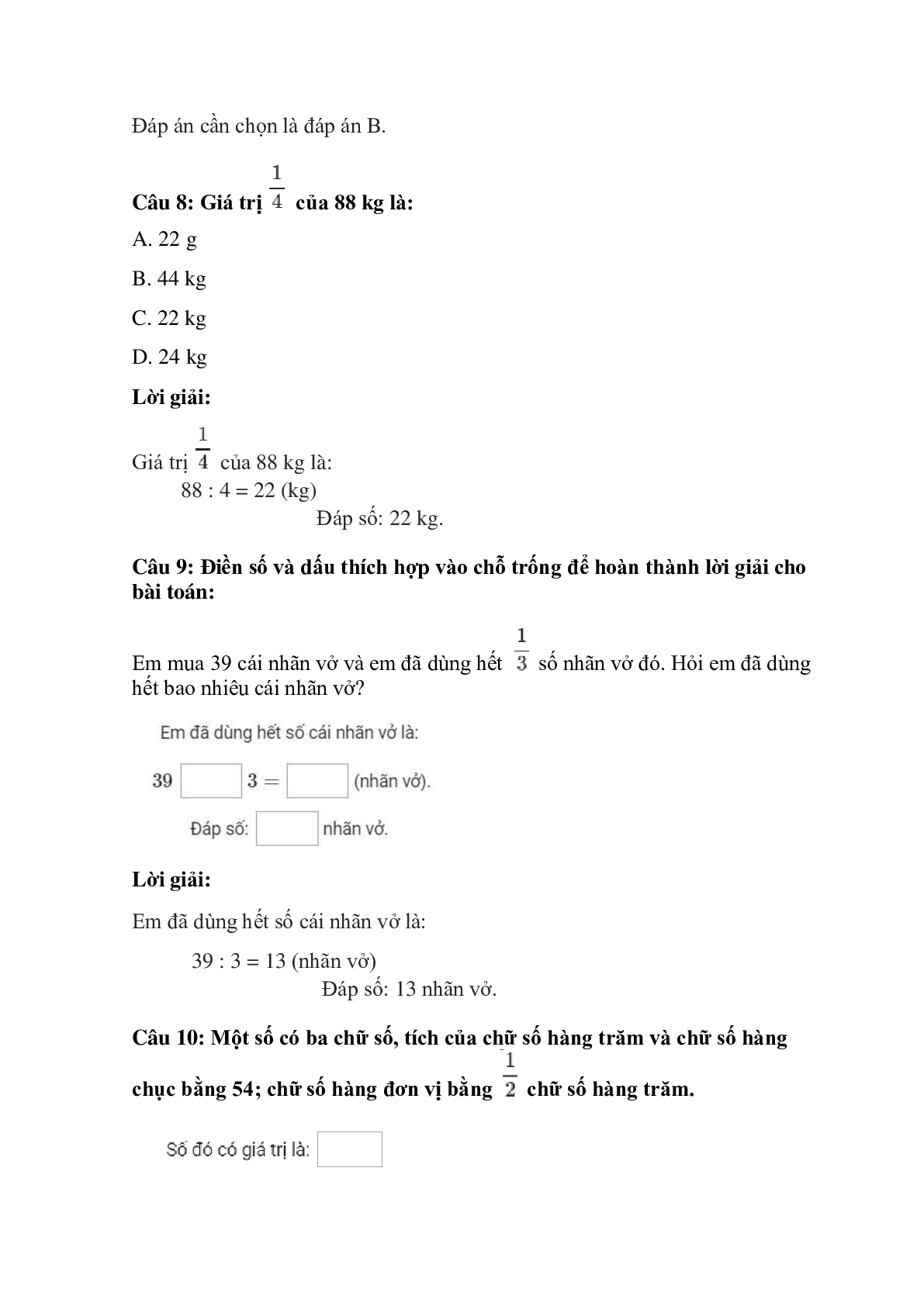 Trắc nghiệm Chia số có hai chữ số cho số có một chữ số có đáp án – Toán lớp 3 (trang 4)