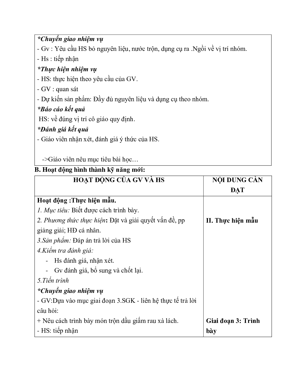 GIÁO ÁN CÔNG NGHỆ 6 BÀI 19: THỰC HÀNH – CHẾ BIẾN MÓN ĂN TRỘN DẦU GIẤM   RAU XÀ LÁCH (T3) MỚI NHẤT (trang 2)