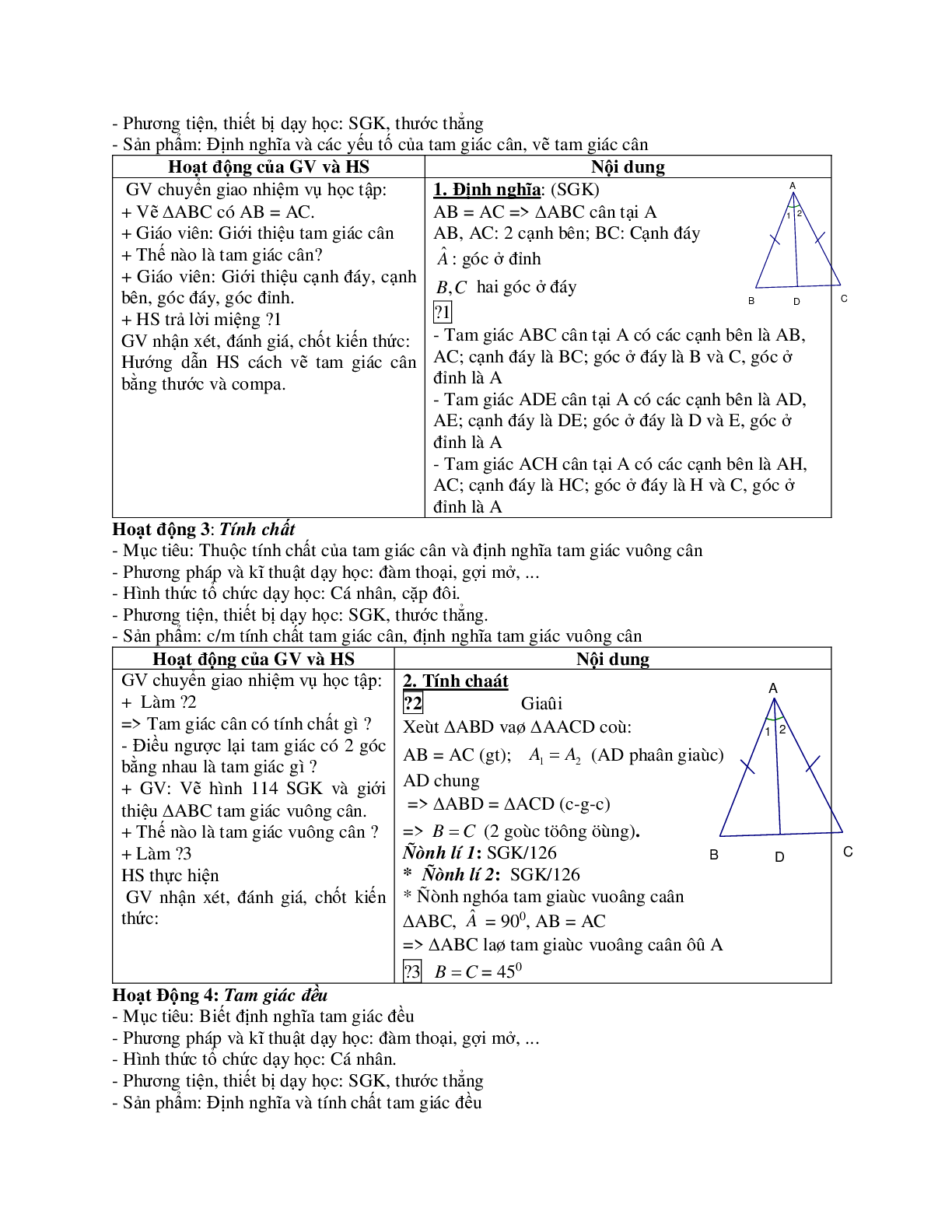 Giáo án Toán 7 bài 6: Tam giác cân mới nhất (trang 2)