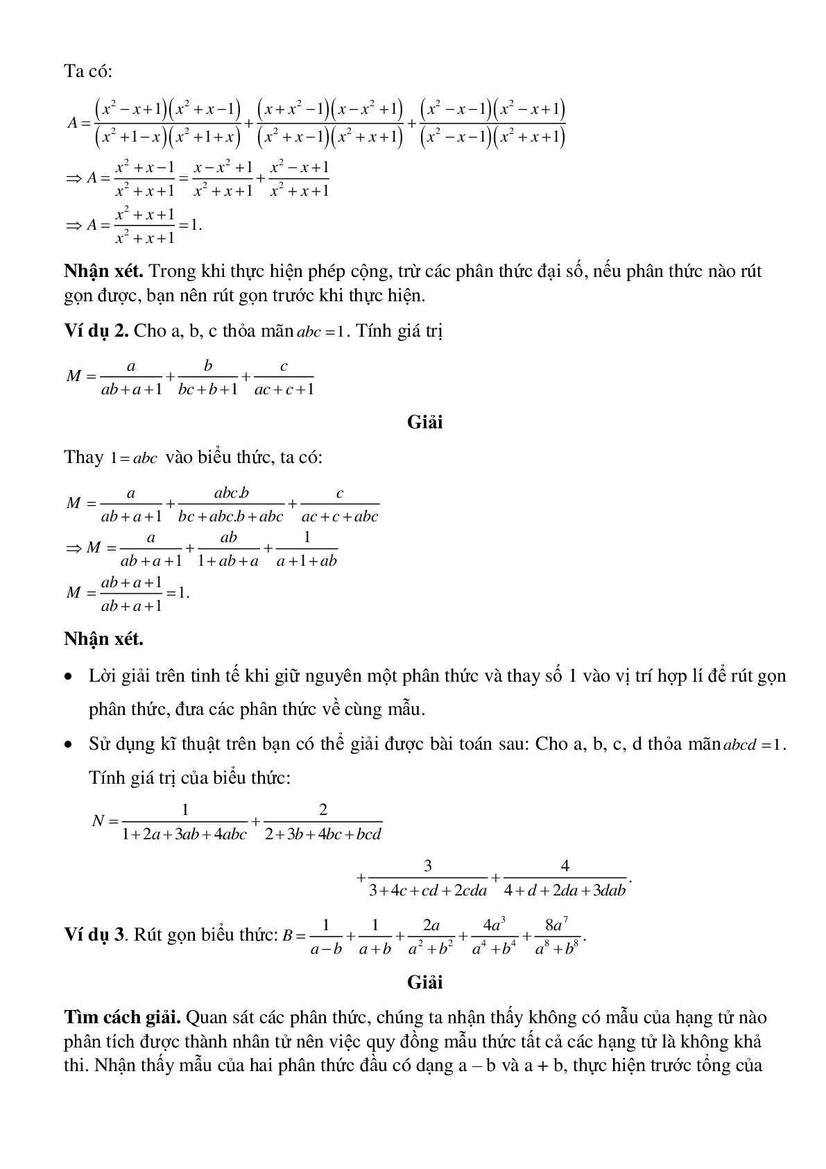 Phép cộng, phép trừ các phân số đại số (trang 2)