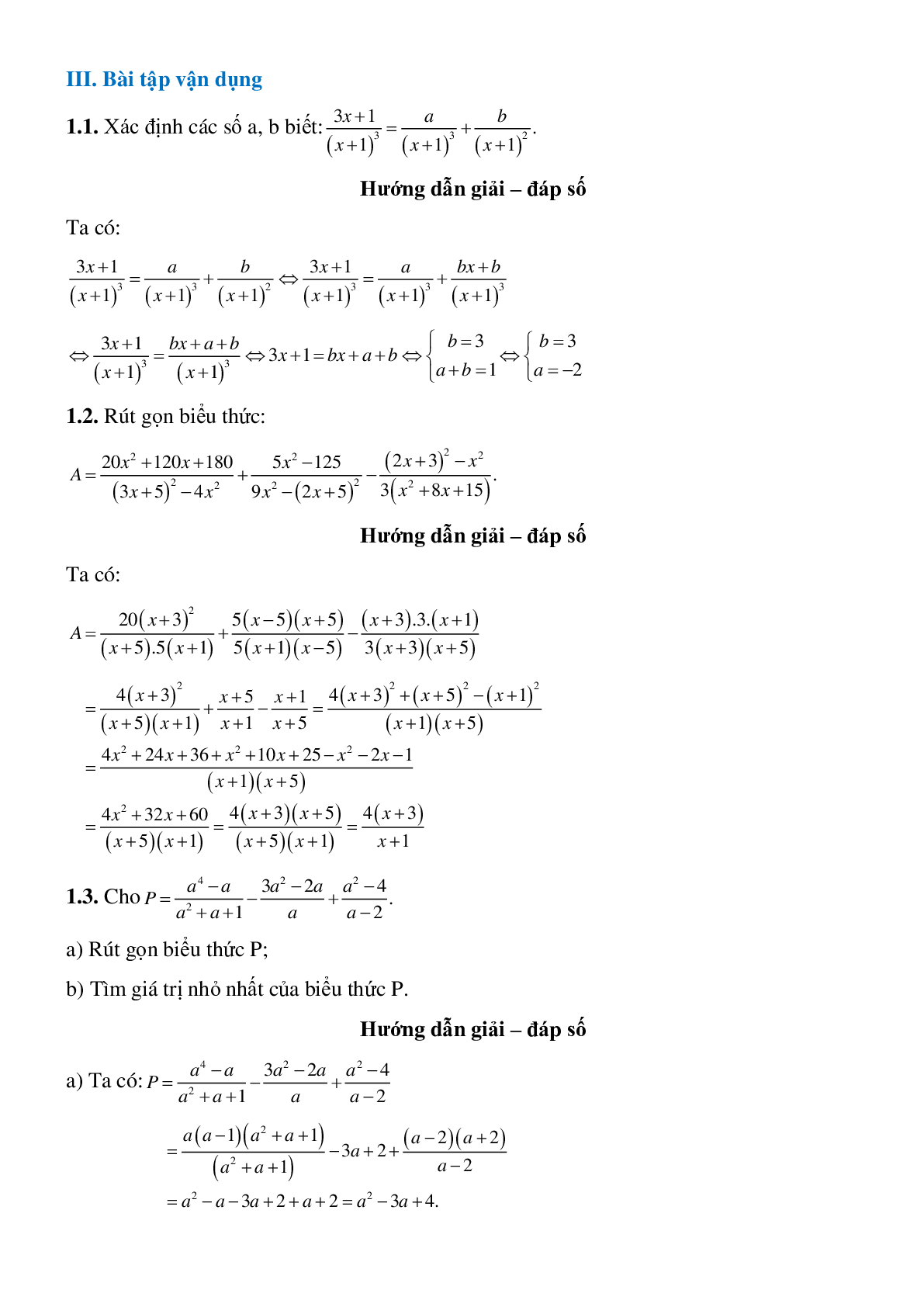 Phép cộng, phép trừ các phân số đại số (trang 6)