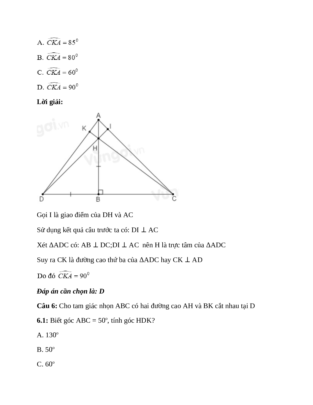 Trắc nghiệm Tính chất ba đường cao của tam giác có đáp án – Toán lớp 7 (trang 8)