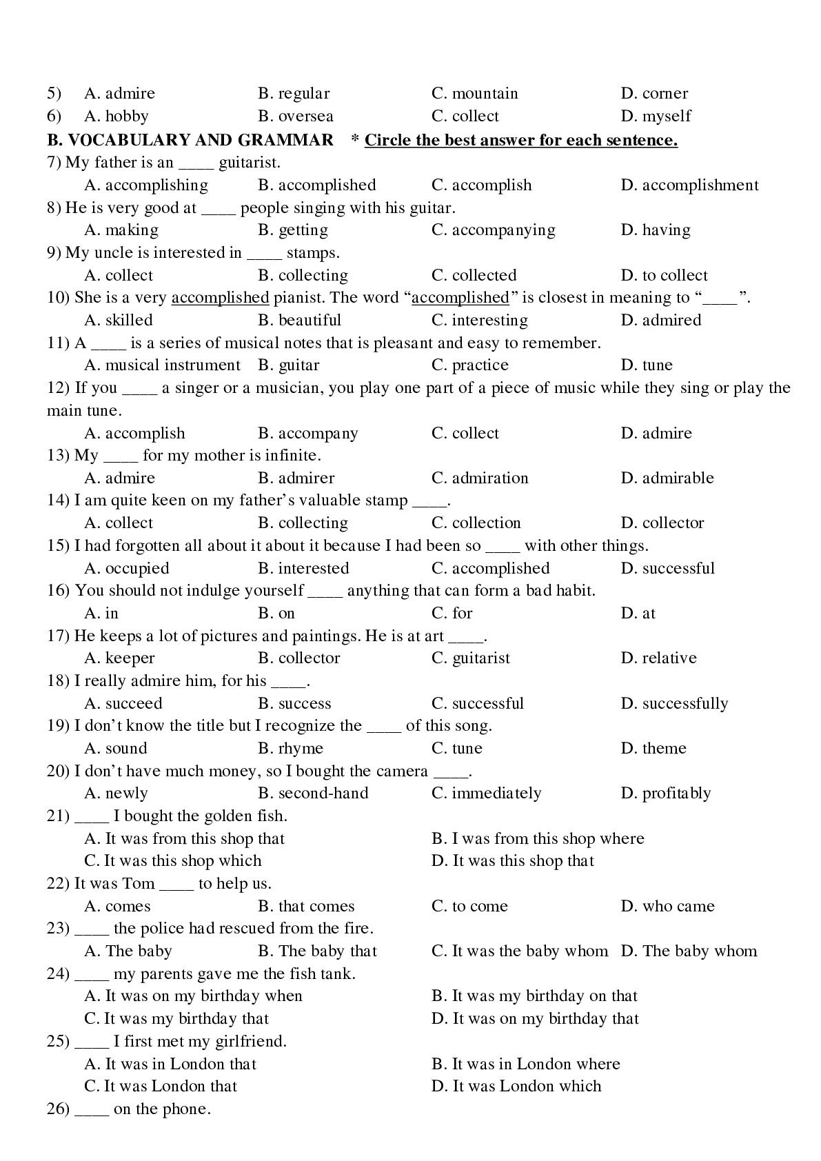 Bài tập tổng hợp về các Unit 9 đến Unit 15 tiếng anh lớp 11 có đáp án, chọc lọc (trang 10)