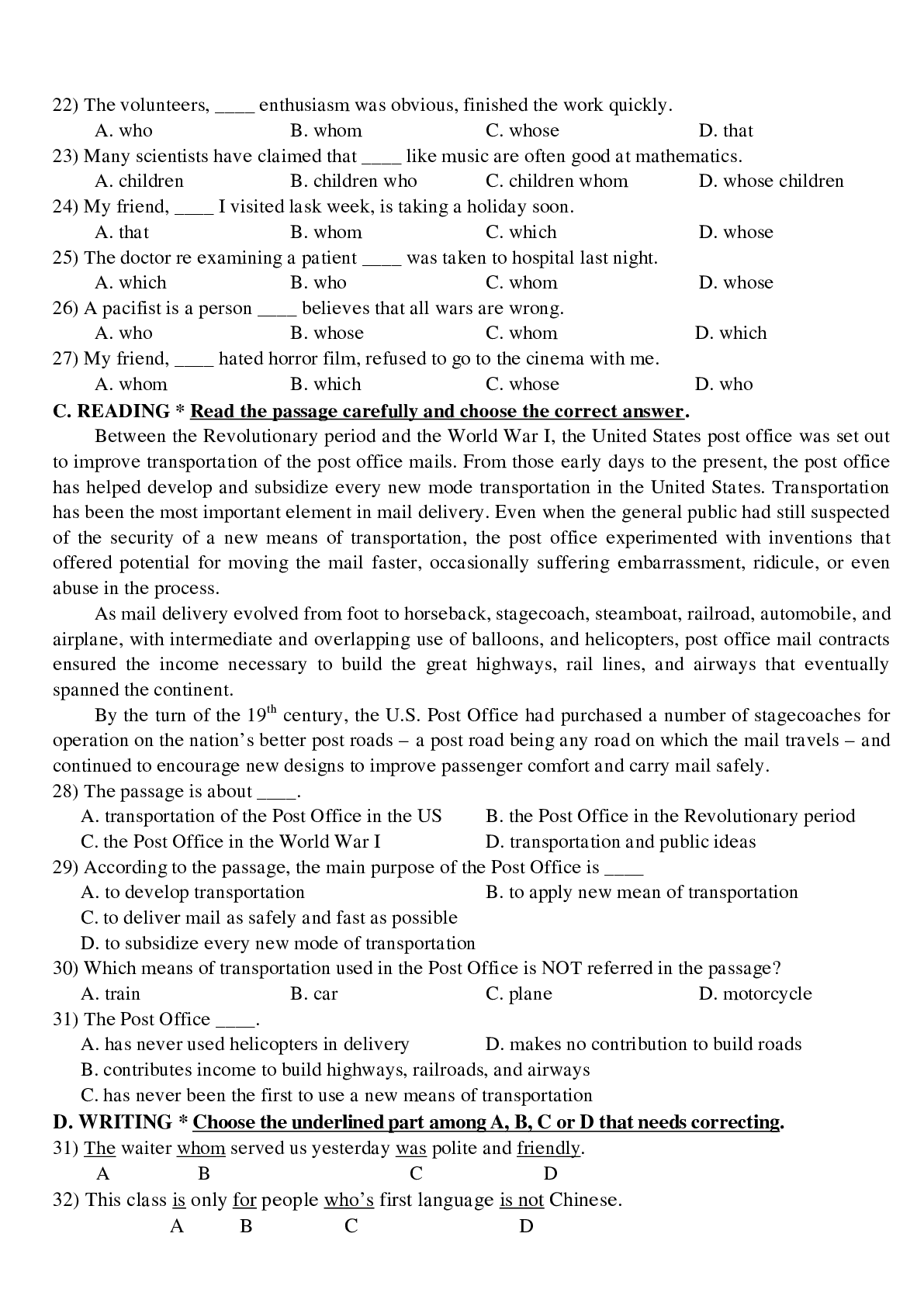 Bài tập tổng hợp về các Unit 9 đến Unit 15 tiếng anh lớp 11 có đáp án, chọc lọc (trang 2)