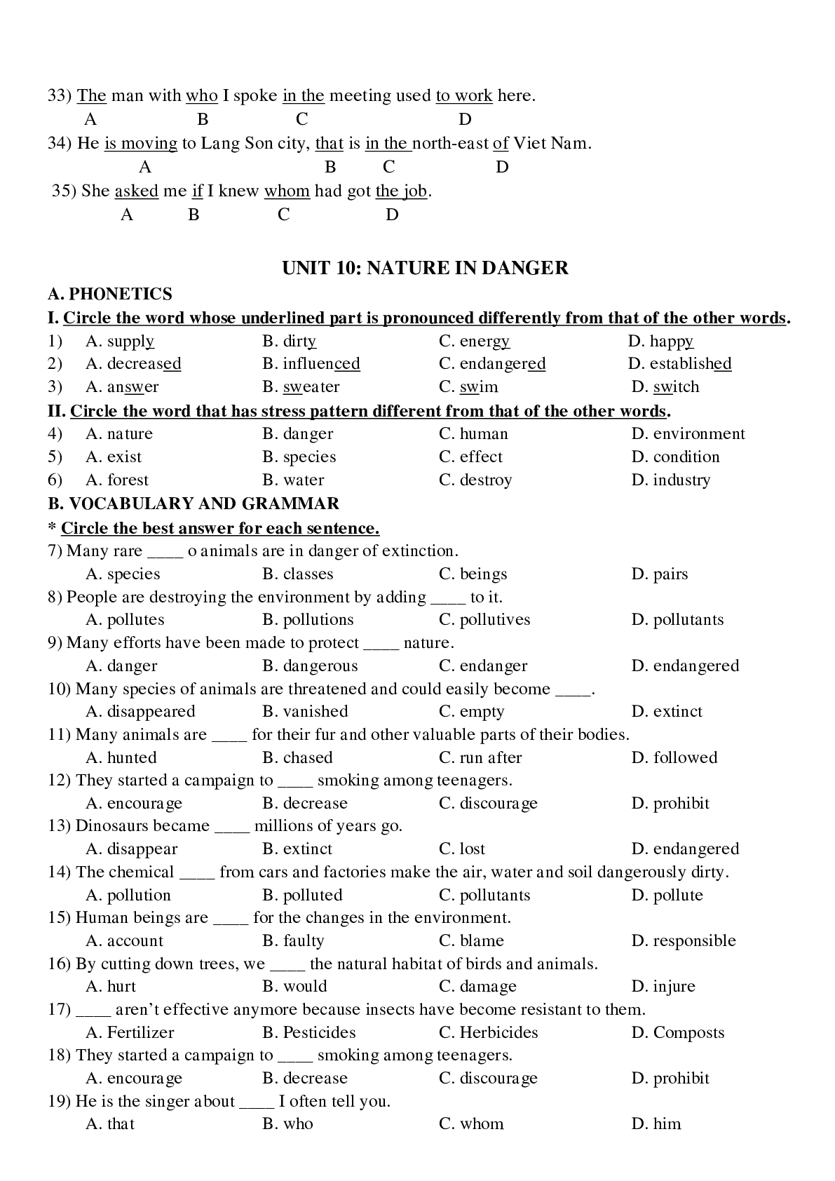 Bài tập tổng hợp về các Unit 9 đến Unit 15 tiếng anh lớp 11 có đáp án, chọc lọc (trang 3)