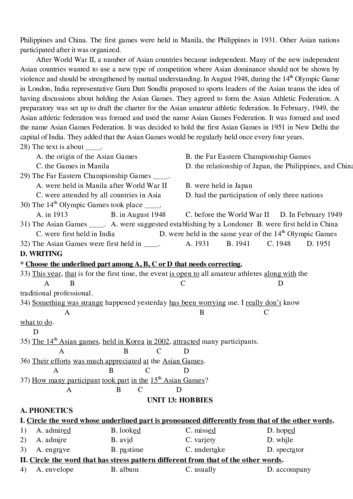 Bài tập tổng hợp về các Unit 9 đến Unit 15 tiếng anh lớp 11 có đáp án, chọc lọc (trang 9)