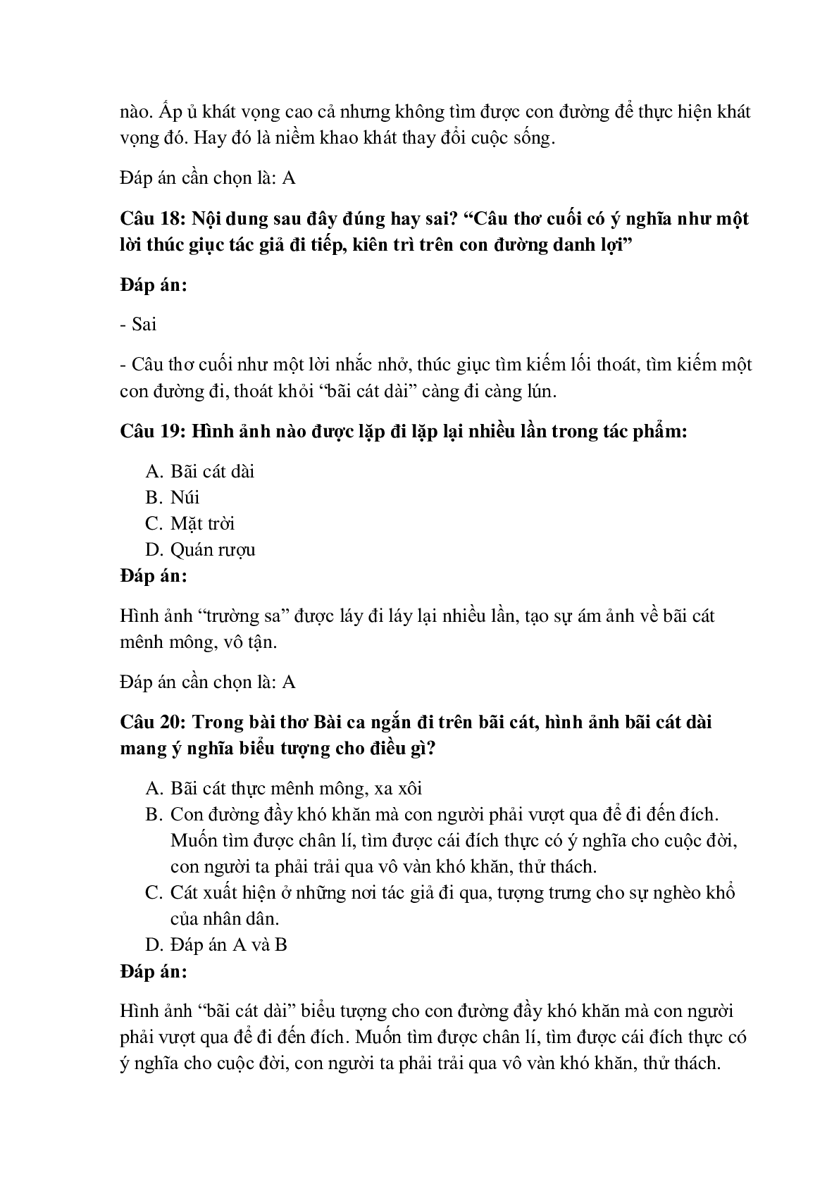 37 câu Trắc nghiệm Bài ca ngắn đi trên bãi cát có đáp án 2023 – Ngữ Văn lớp 11 (trang 10)