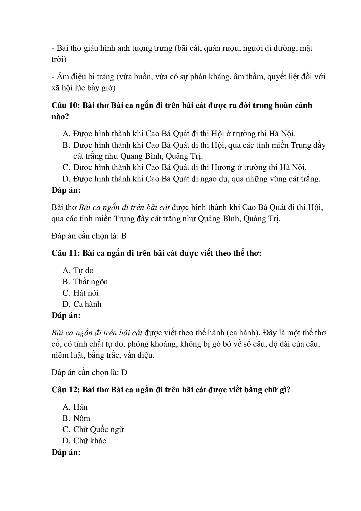 37 câu Trắc nghiệm Bài ca ngắn đi trên bãi cát có đáp án 2023 – Ngữ Văn lớp 11 (trang 7)