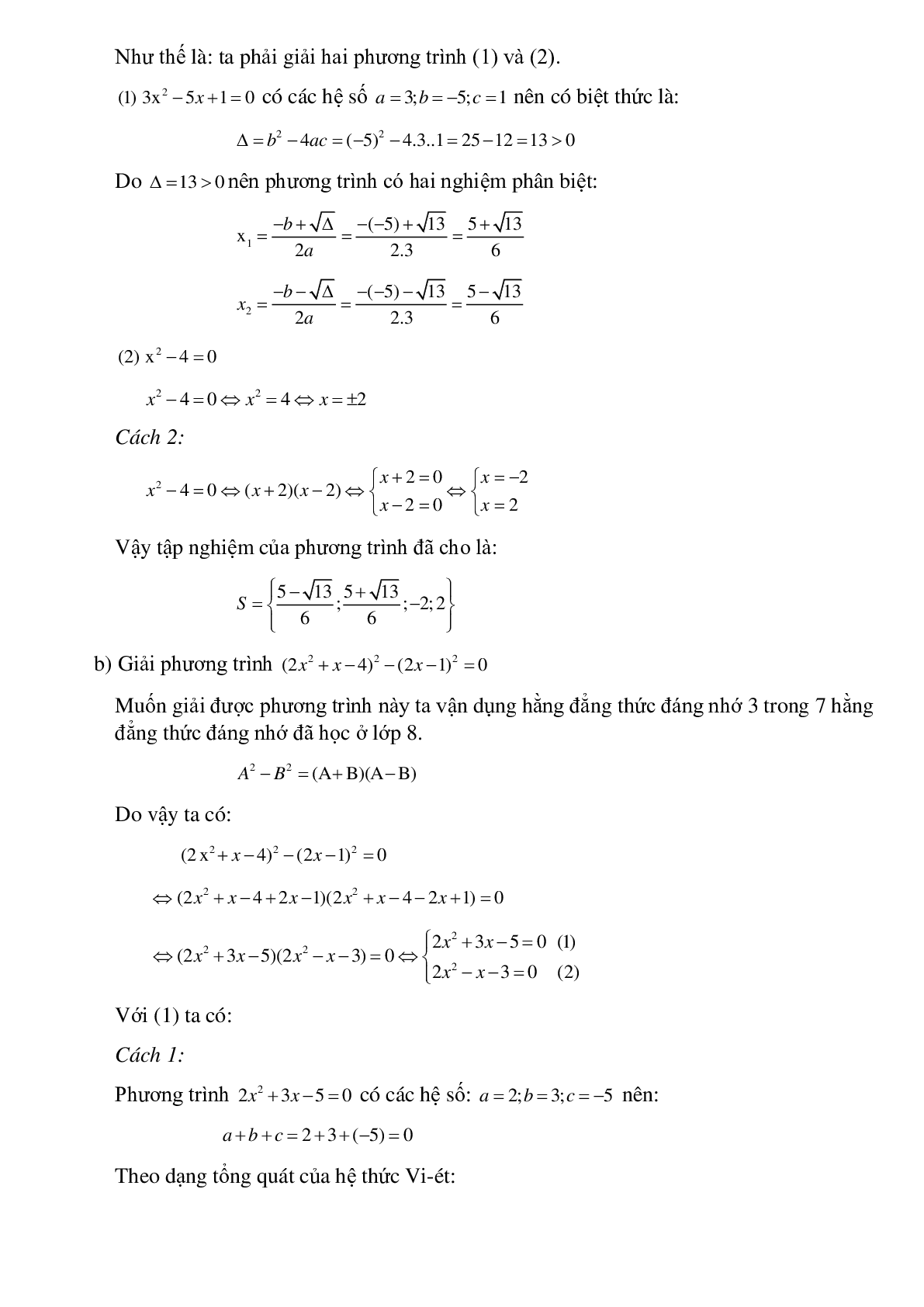 50 Bài tập Phương trình quy về phương trình bậc hai (có đáp án)- Toán 9 (trang 5)