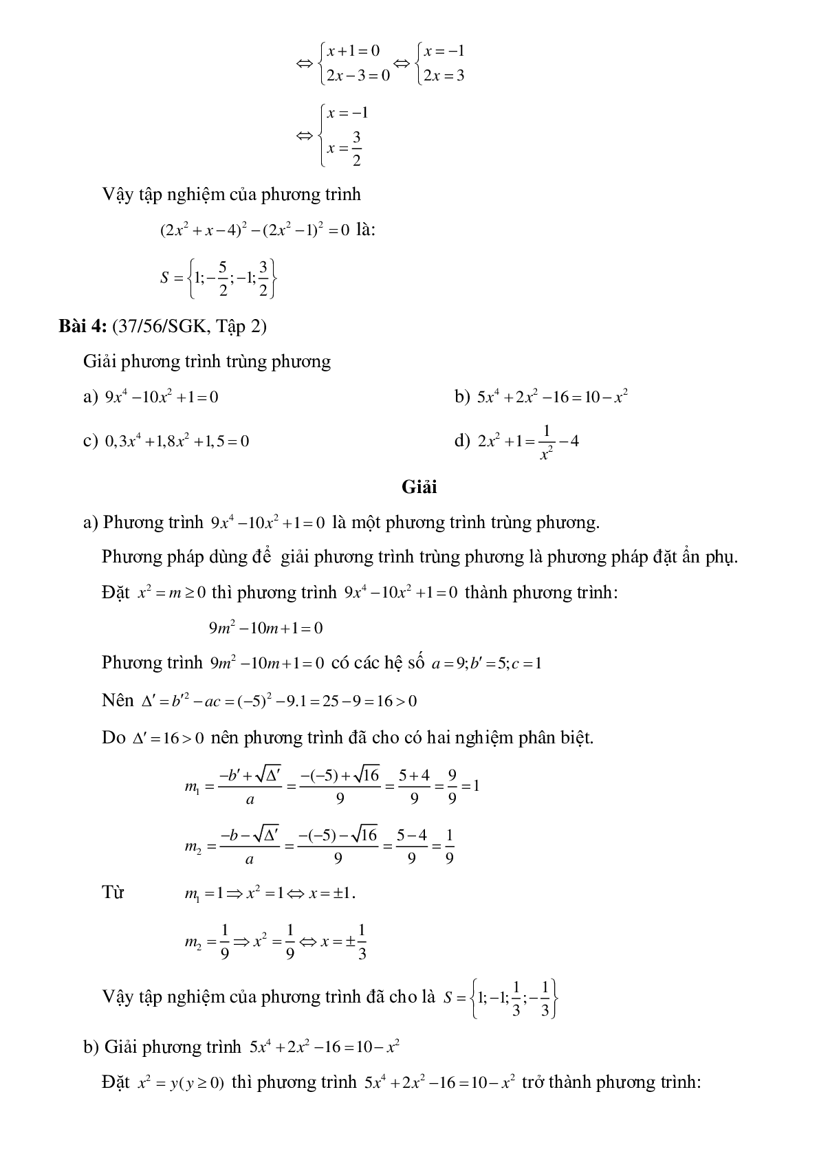 50 Bài tập Phương trình quy về phương trình bậc hai (có đáp án)- Toán 9 (trang 7)