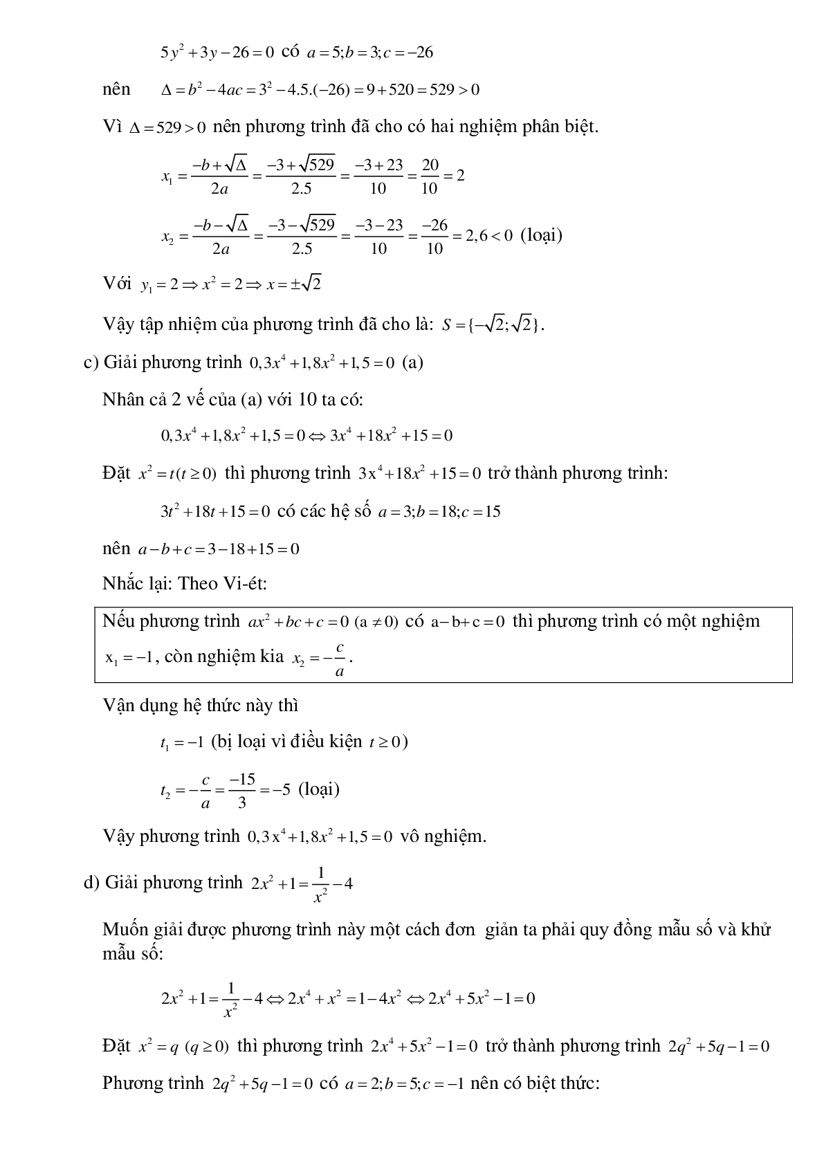 50 Bài tập Phương trình quy về phương trình bậc hai (có đáp án)- Toán 9 (trang 8)