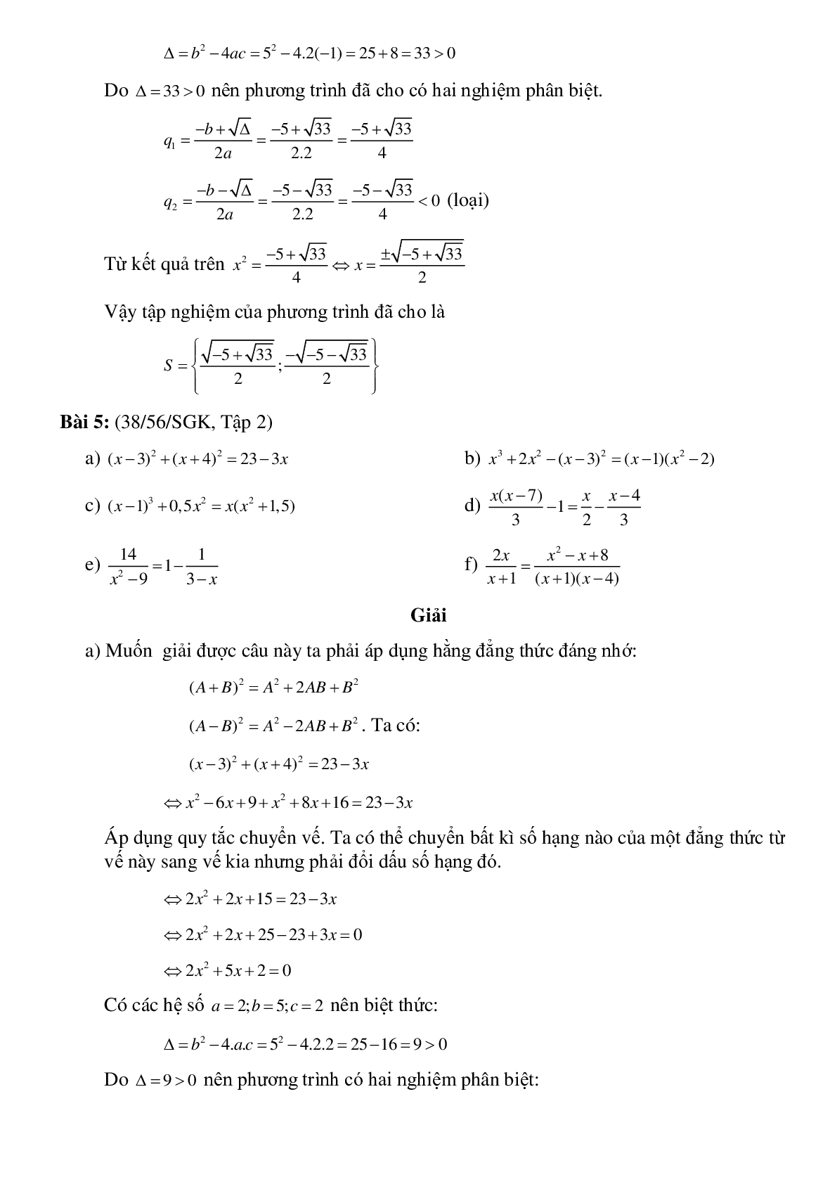 50 Bài tập Phương trình quy về phương trình bậc hai (có đáp án)- Toán 9 (trang 9)