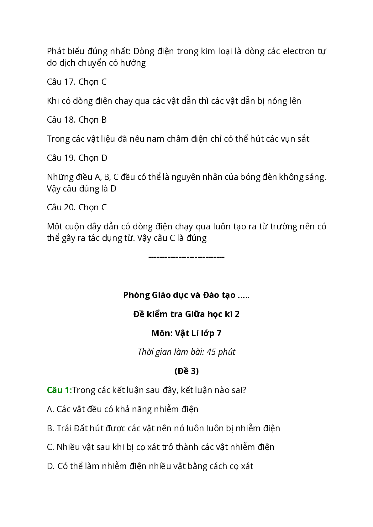 Đề kiểm tra Vật Lí lớp 7 Giữa học kì 2 có đáp án (5 đề) (trang 10)