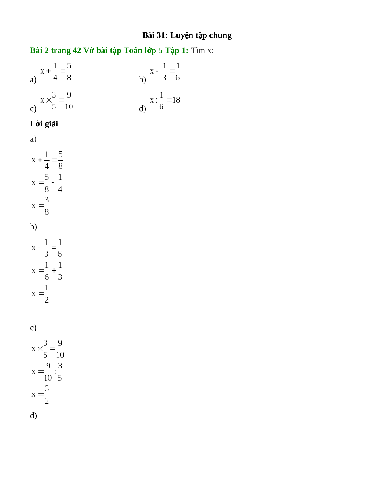 Tìm x: x + 2/4 = 5/8 (trang 1)