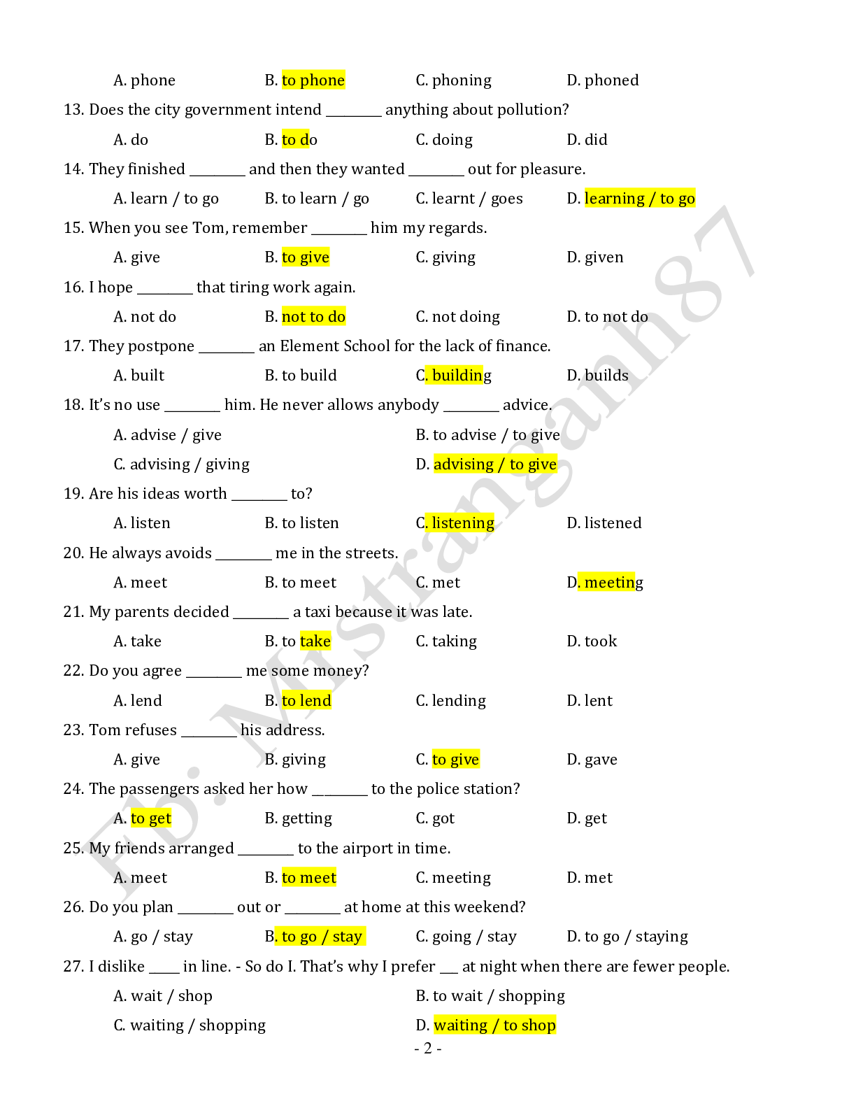 Chuyên đề: Danh động từ và động từ nguyên mẫu môn Tiếng Anh ôn thi THPTQG (trang 2)