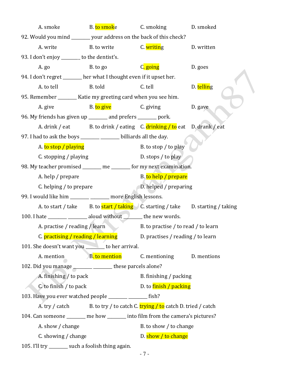 Chuyên đề: Danh động từ và động từ nguyên mẫu môn Tiếng Anh ôn thi THPTQG (trang 7)