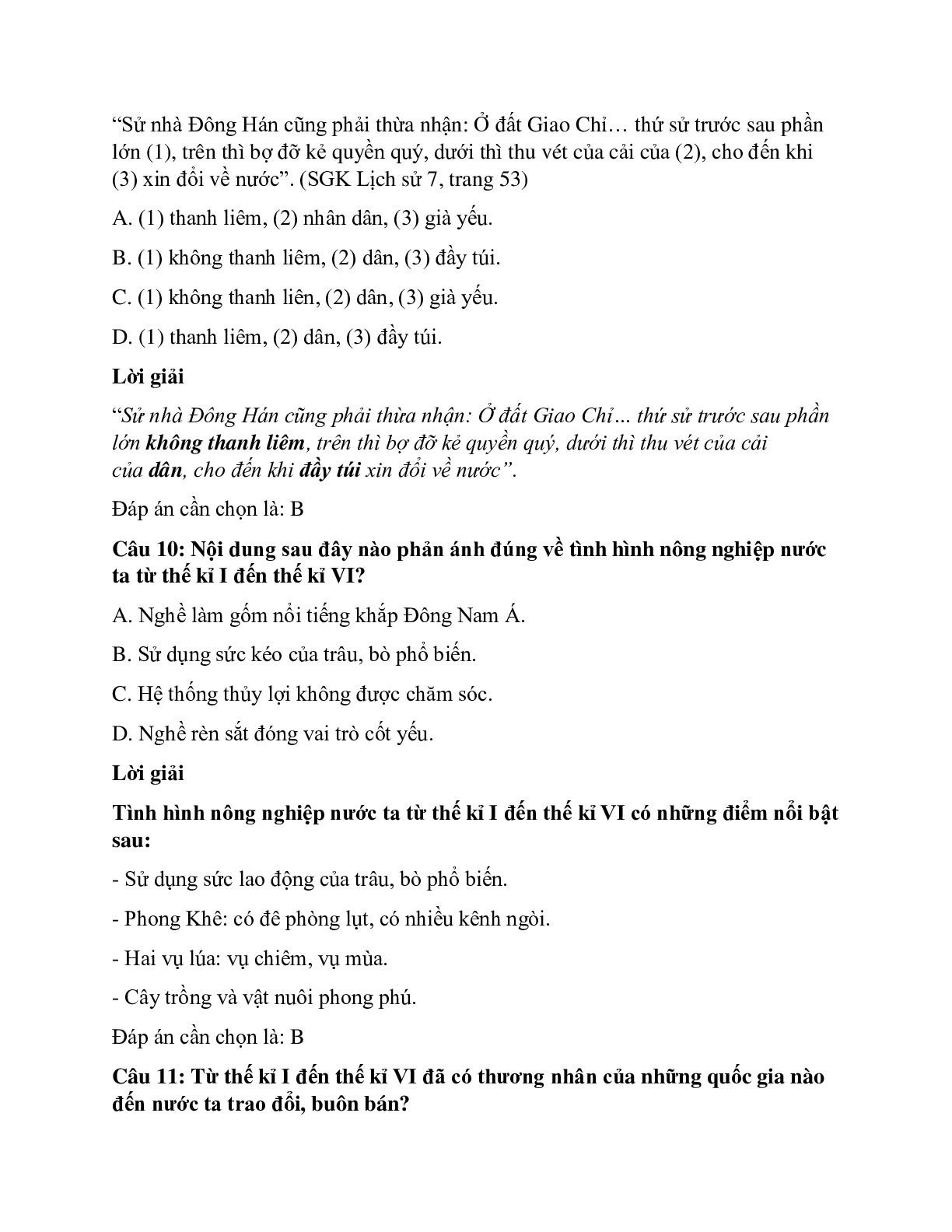 Trắc nghiệm Lịch sử 6 Bài 19 có đáp án: Bài tập Từ sau Trưng Vương đến trước Lý Nam Đế (trang 5)