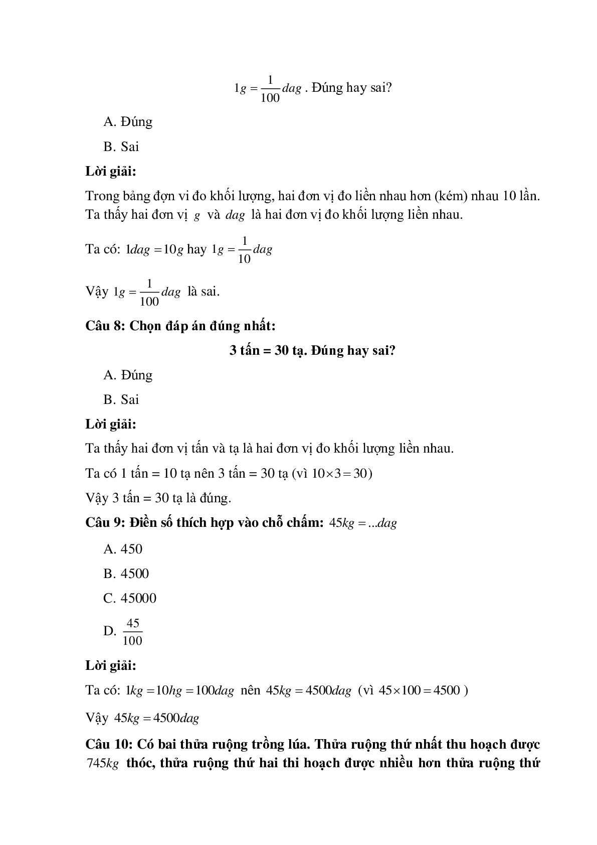 10 câu Trắc nghiệm Ôn tập bảng đơn vị đo khối lượng có đáp án 2023 – Toán lớp 5 (trang 3)