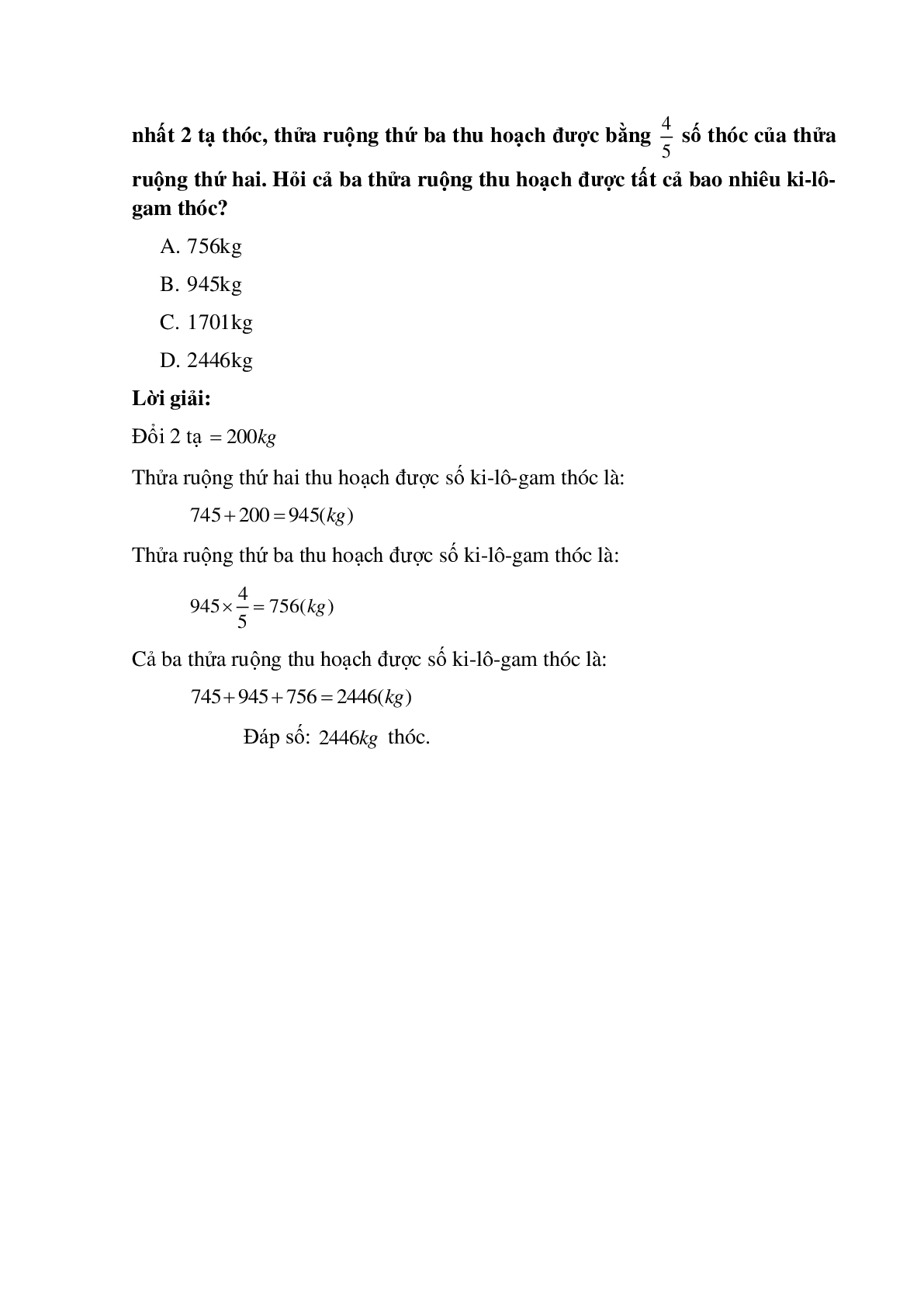 10 câu Trắc nghiệm Ôn tập bảng đơn vị đo khối lượng có đáp án 2023 – Toán lớp 5 (trang 4)