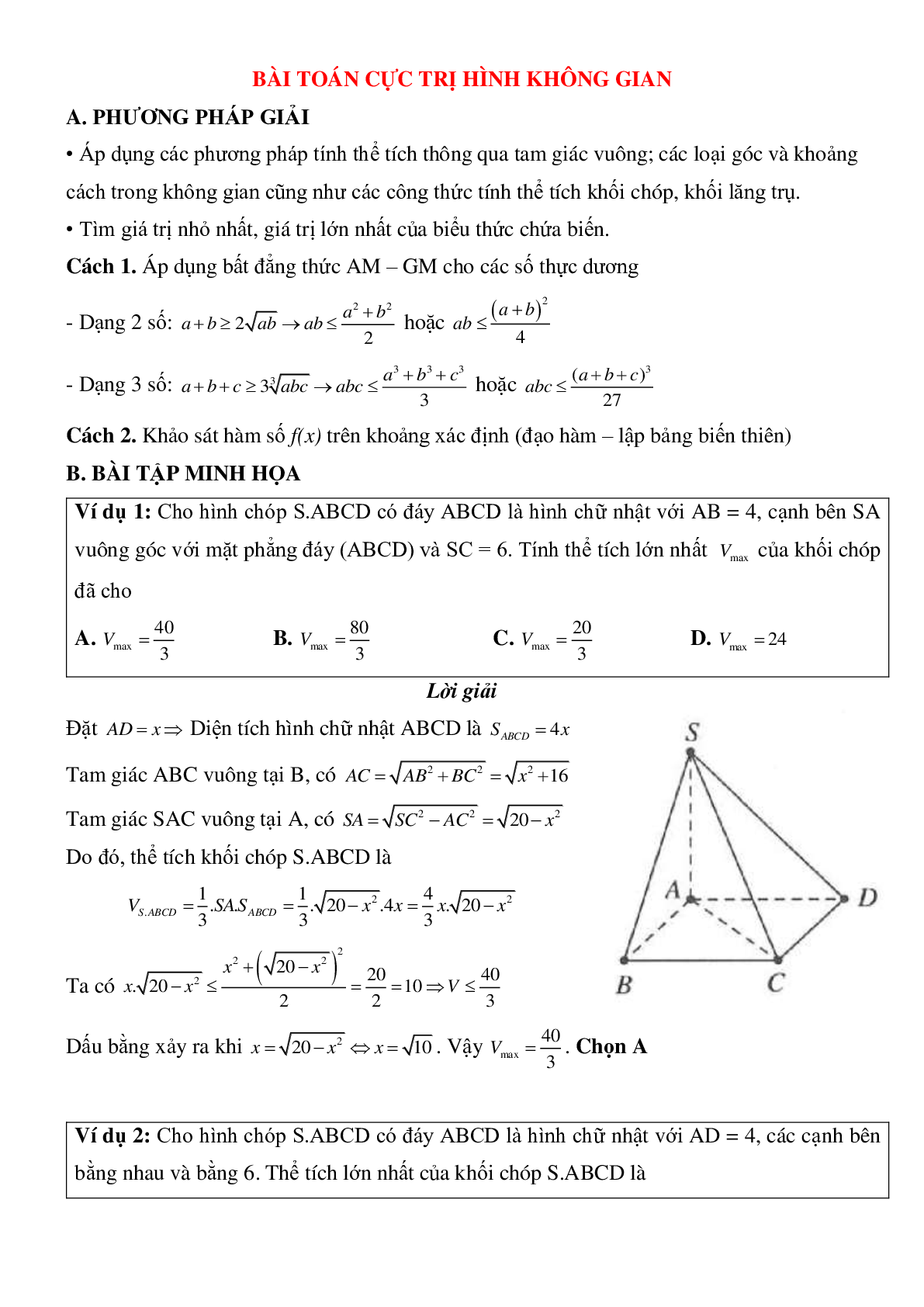 Bài toán cực trị trong hình học không gian có đáp án (trang 1)