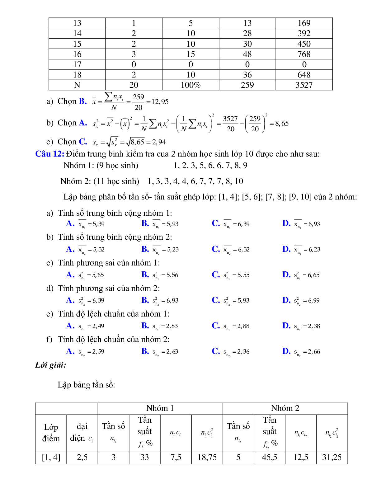 Bài tập tự luyện Xác định các số đặc trưng của mẫu số liệu có đáp án (trang 10)