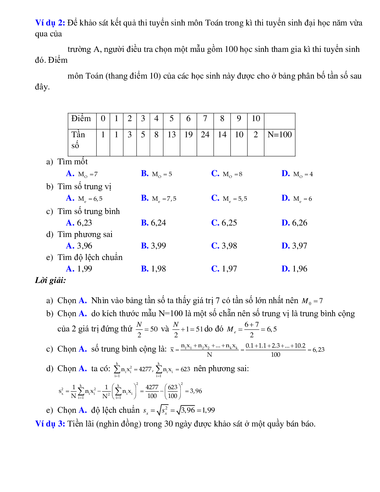 Bài tập tự luyện Xác định các số đặc trưng của mẫu số liệu có đáp án (trang 2)