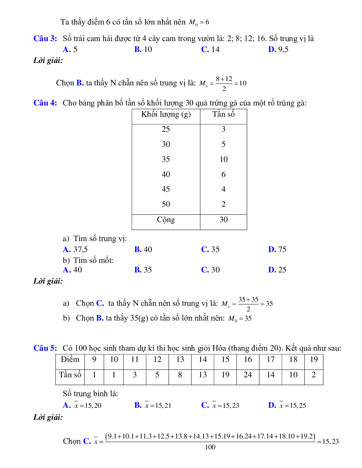 Bài tập tự luyện Xác định các số đặc trưng của mẫu số liệu có đáp án (trang 6)