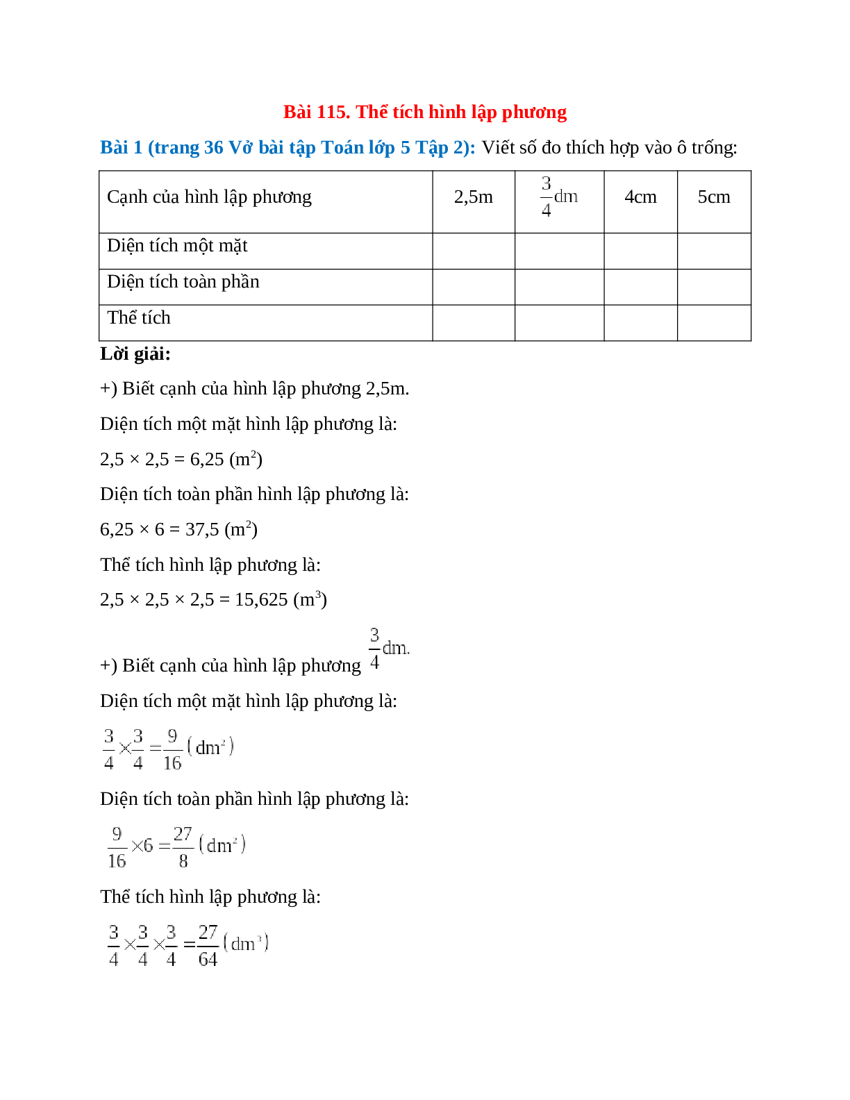Viết số đo thích hợp vào ô trống Bài 1 trang 36 Vở bài tập Toán lớp 5 (trang 1)