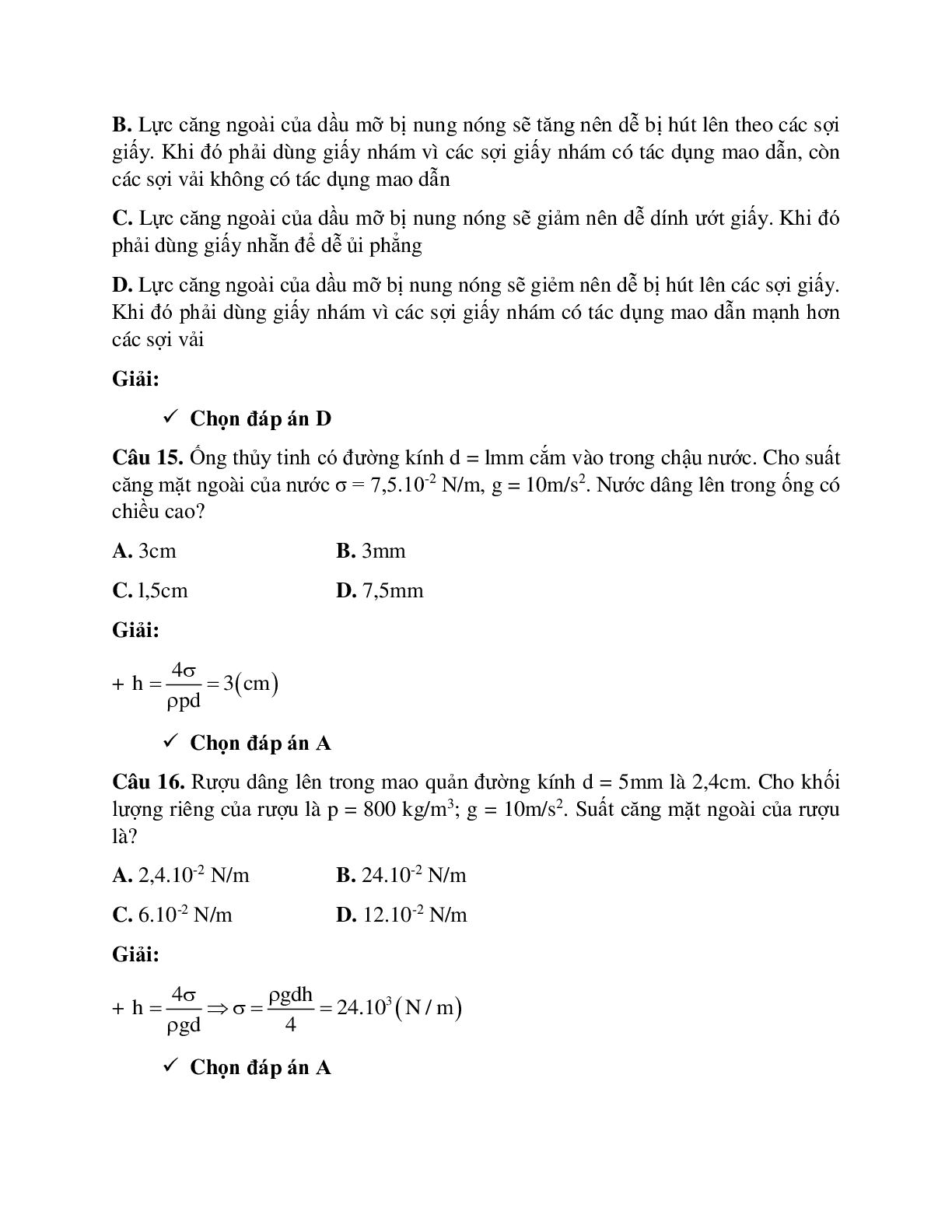Phương pháp giải và bài tập về Các hiện tượng bề mặt của chất lỏng chọn lọc (trang 10)