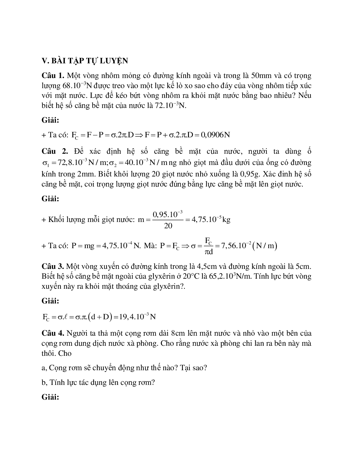 Phương pháp giải và bài tập về Các hiện tượng bề mặt của chất lỏng chọn lọc (trang 5)