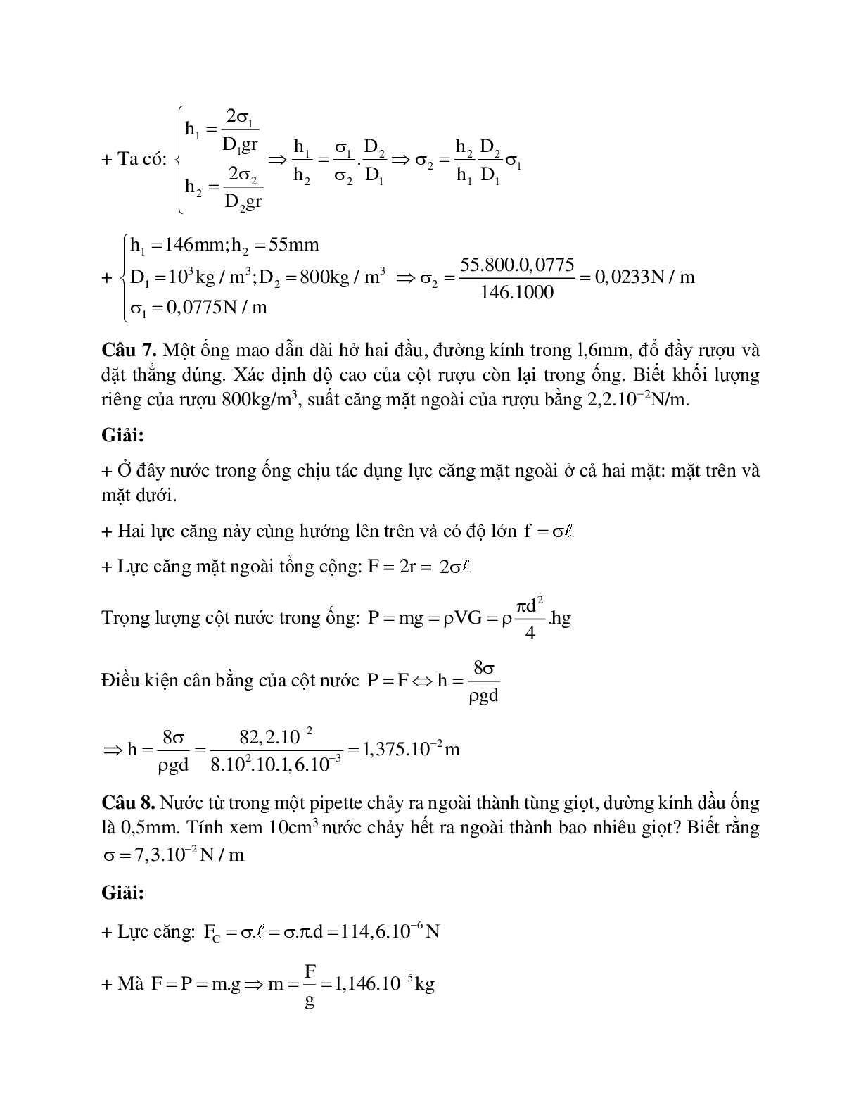 Phương pháp giải và bài tập về Các hiện tượng bề mặt của chất lỏng chọn lọc (trang 7)