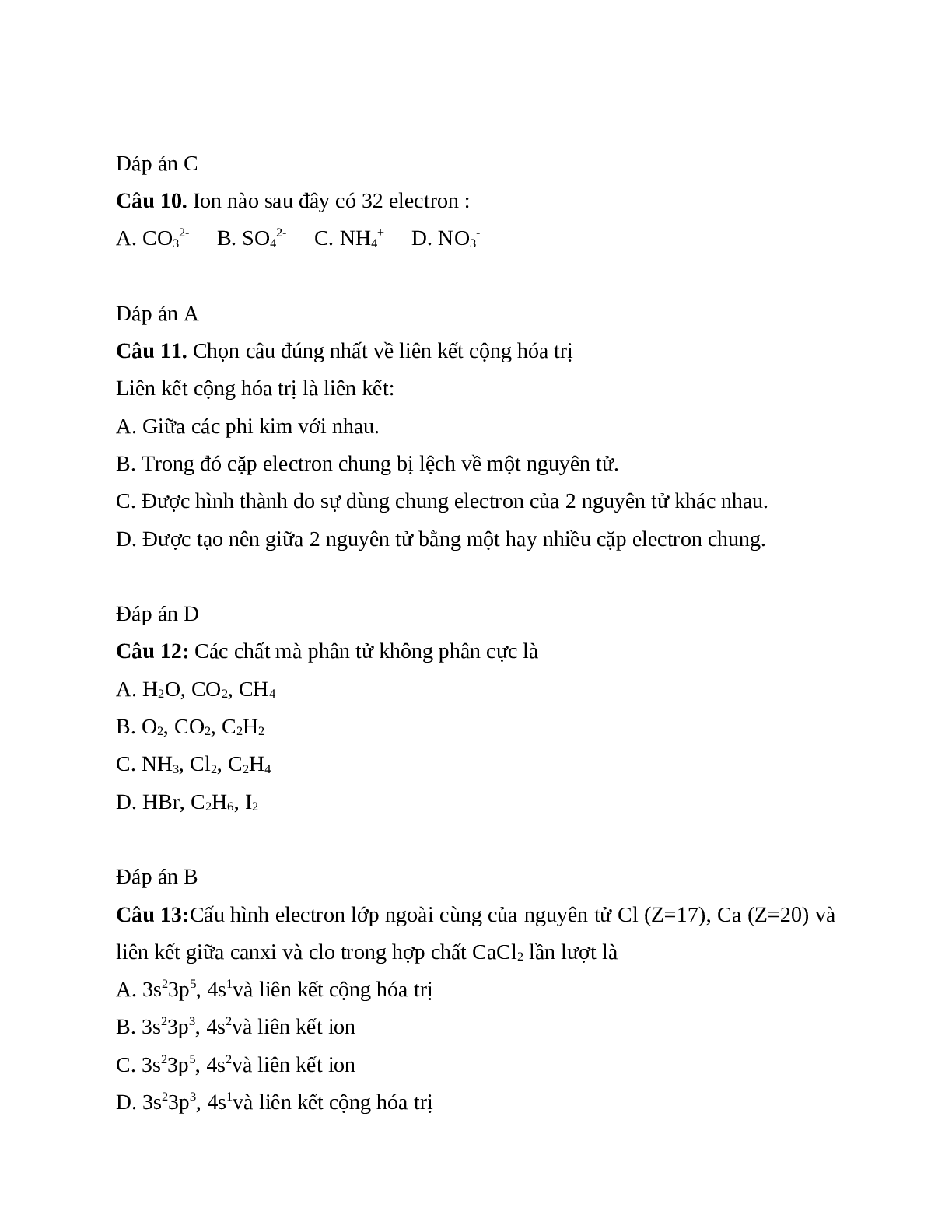 40 bài tập trắc nghiệm chương Liên kết hóa học 10 có đáp án (trang 3)