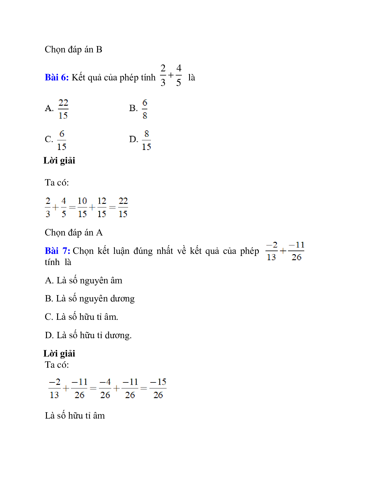 Trắc nghiệm Cộng, trừ số hữu tỉ có đáp án 2023 - Toán lớp 7 (trang 4)