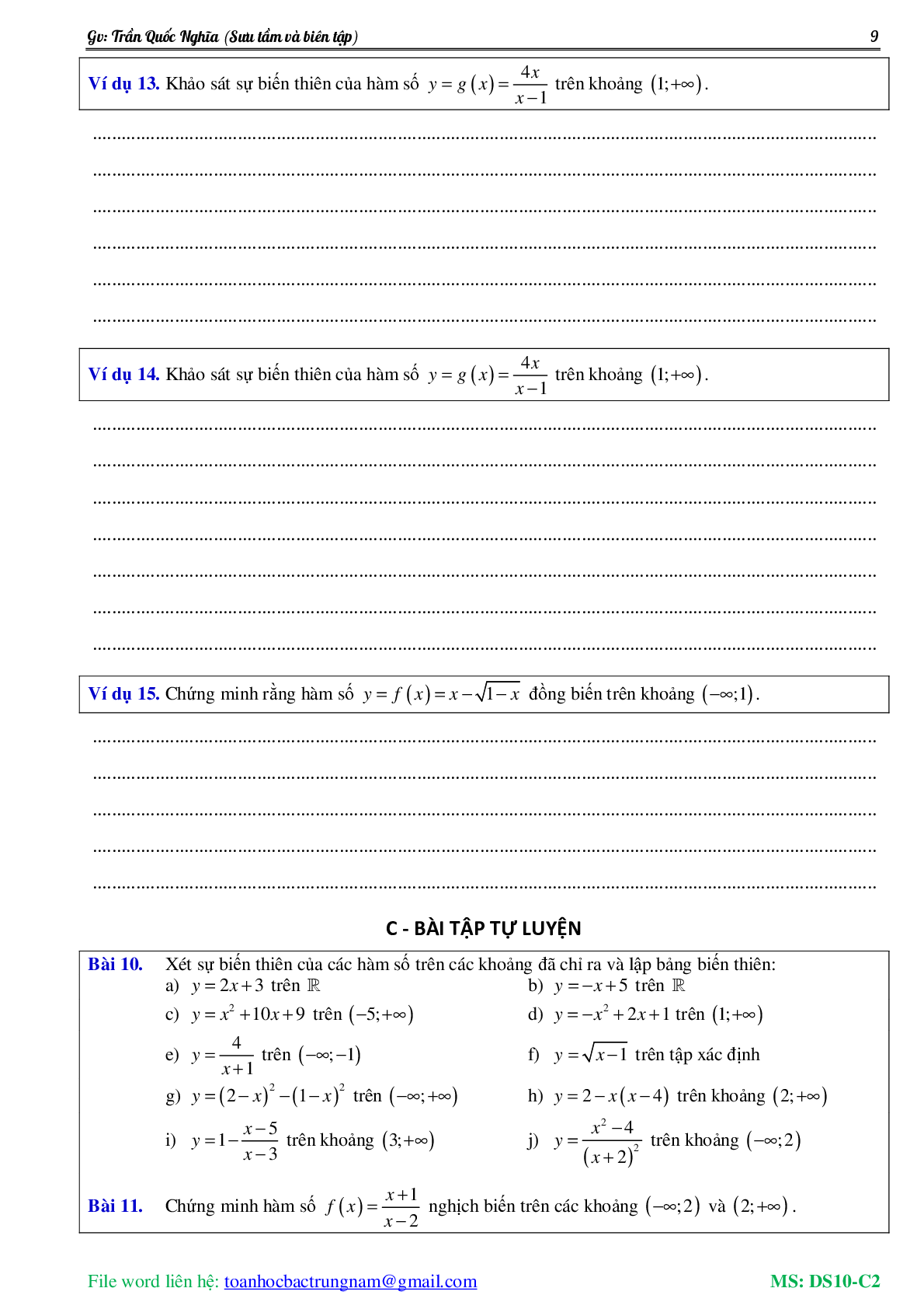 Chuyên đề về hàm số bậc nhất và hàm số bậc hai (trang 10)