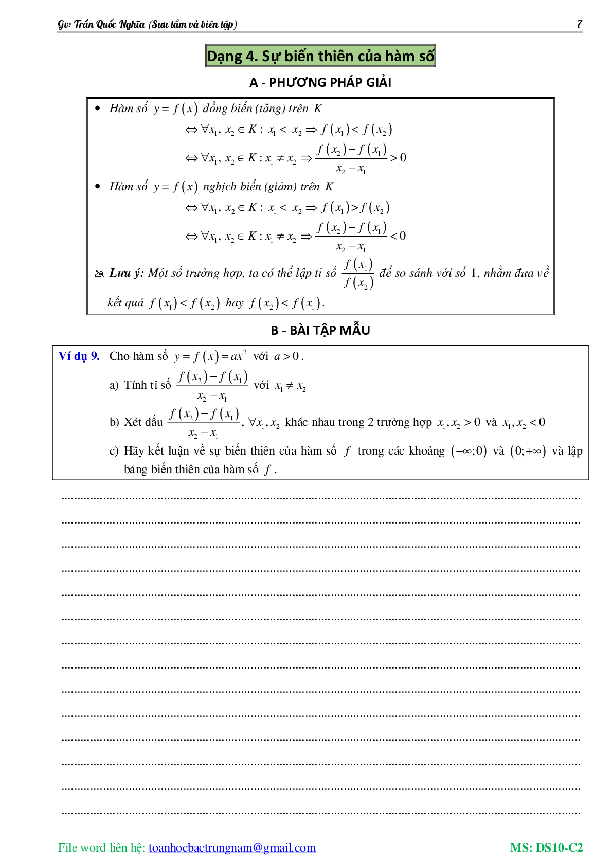 Chuyên đề về hàm số bậc nhất và hàm số bậc hai (trang 8)