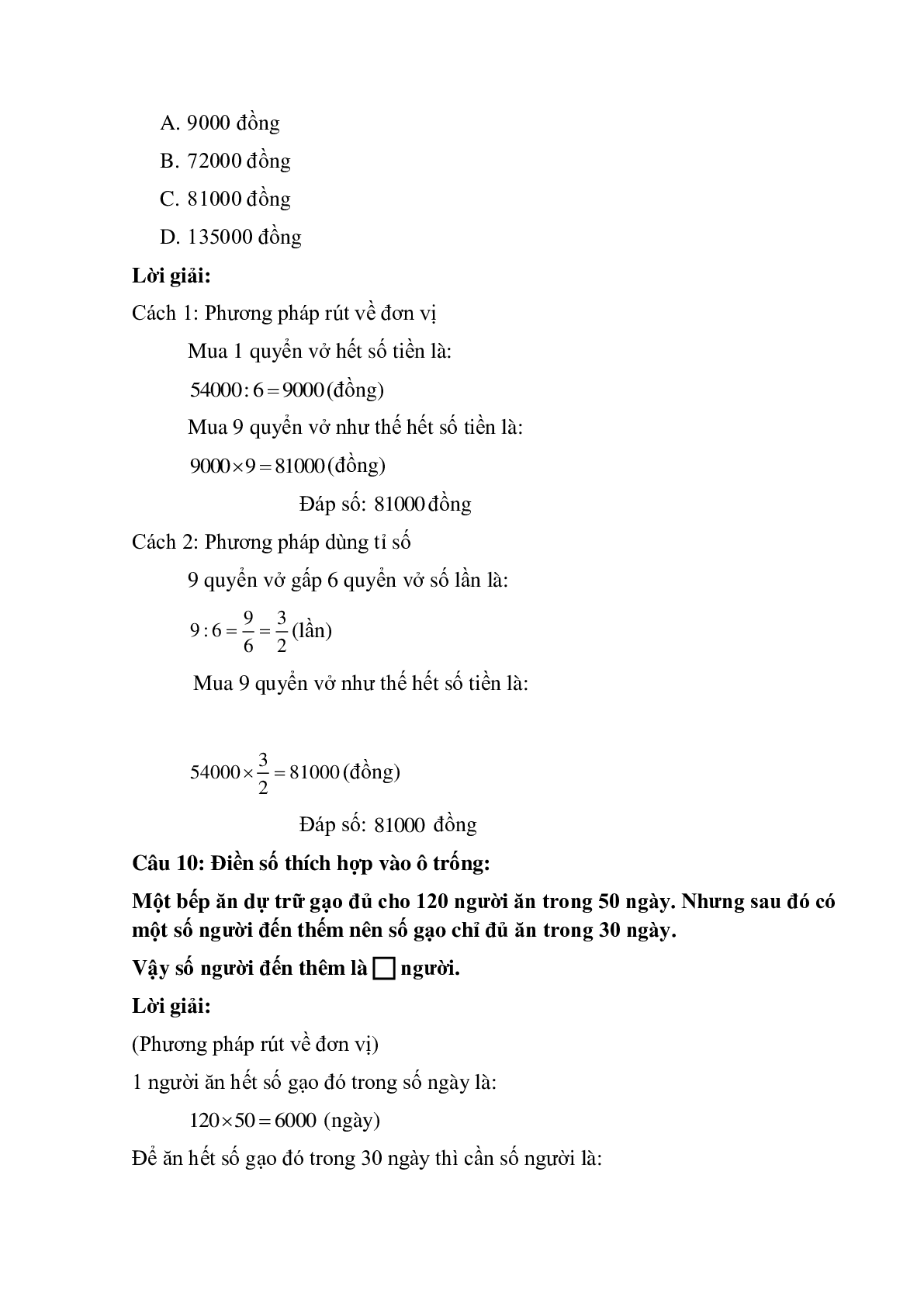 10 câu Trắc nghiệm Ôn tập và bổ sung về giải toán có đáp án 2023 – Toán lớp 5 (trang 5)