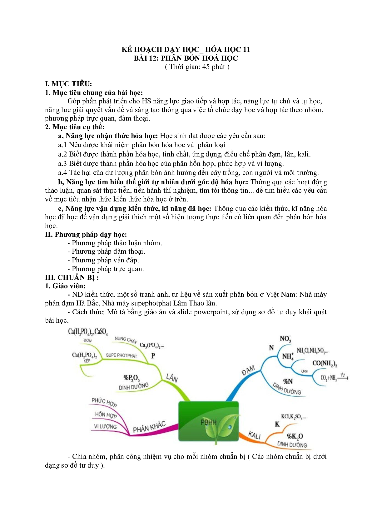 Giáo án Hóa học 11 bài 12: Phân bón Hóa học mới nhất (trang 1)