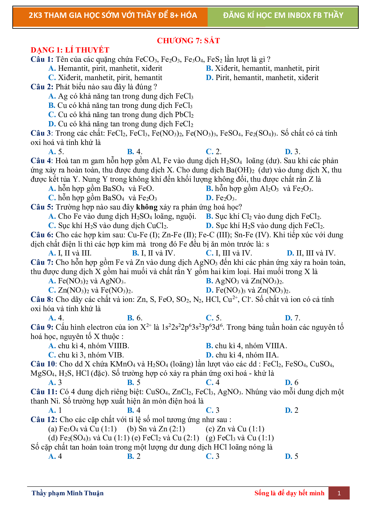 Lý Thuyết Chương 7 Sắt Môn Hóa Học Lớp 12 (trang 1)