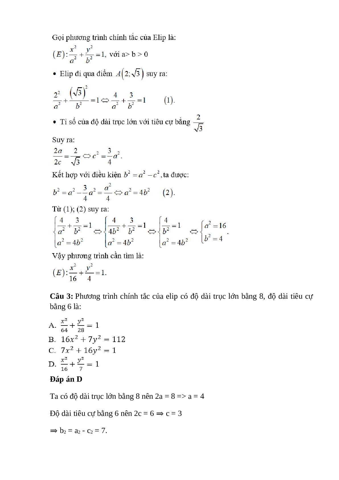Trắc nghiệm Phương trình đường Elip (phần 1) có đáp án – Toán lớp 10 (trang 2)