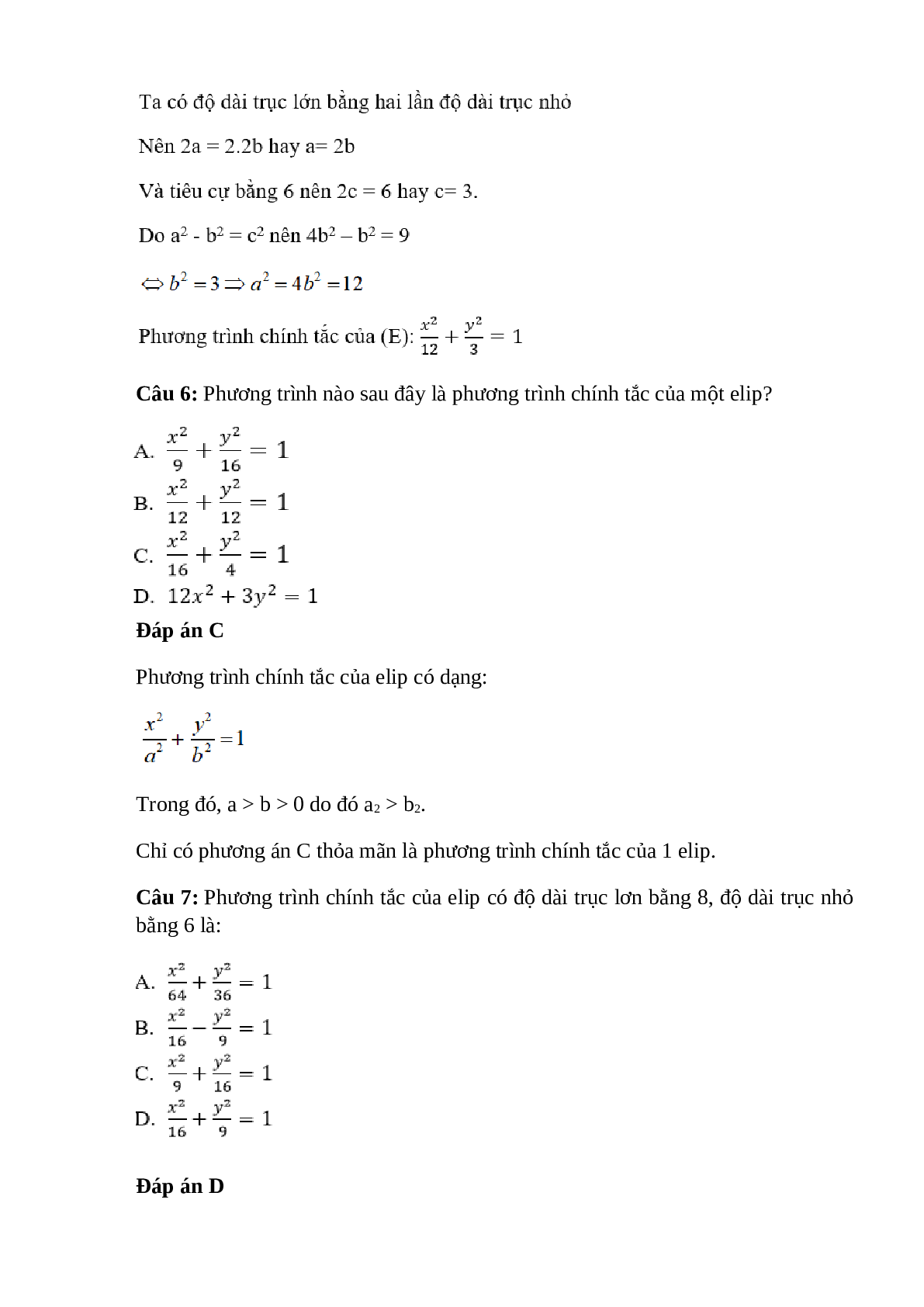 Trắc nghiệm Phương trình đường Elip (phần 1) có đáp án – Toán lớp 10 (trang 4)